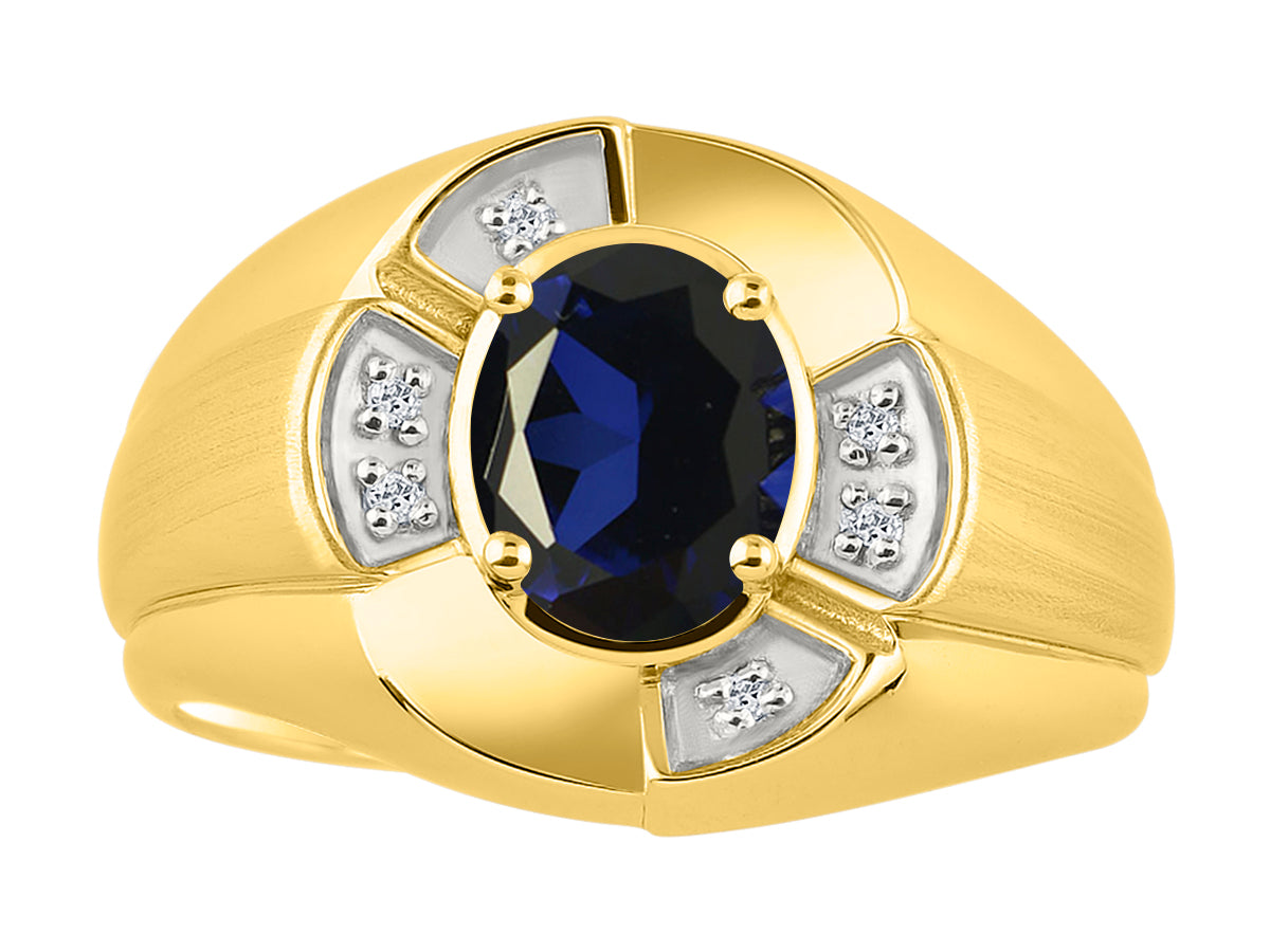 RYLOS Yellow Gold Plated Silver Men's & or Ladies Ring with 8X6MM Oval Gemstone & Diamonds - Unisex Color Stone Birthstone Ring Sizes 7-13