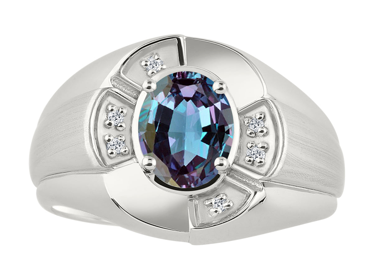 RYLOS Sterling Silver Men's & or Ladies Ring with 8X6MM Oval Gemstone & Diamonds - Unisex Color Stone Birthstone Ring Sizes 7-13