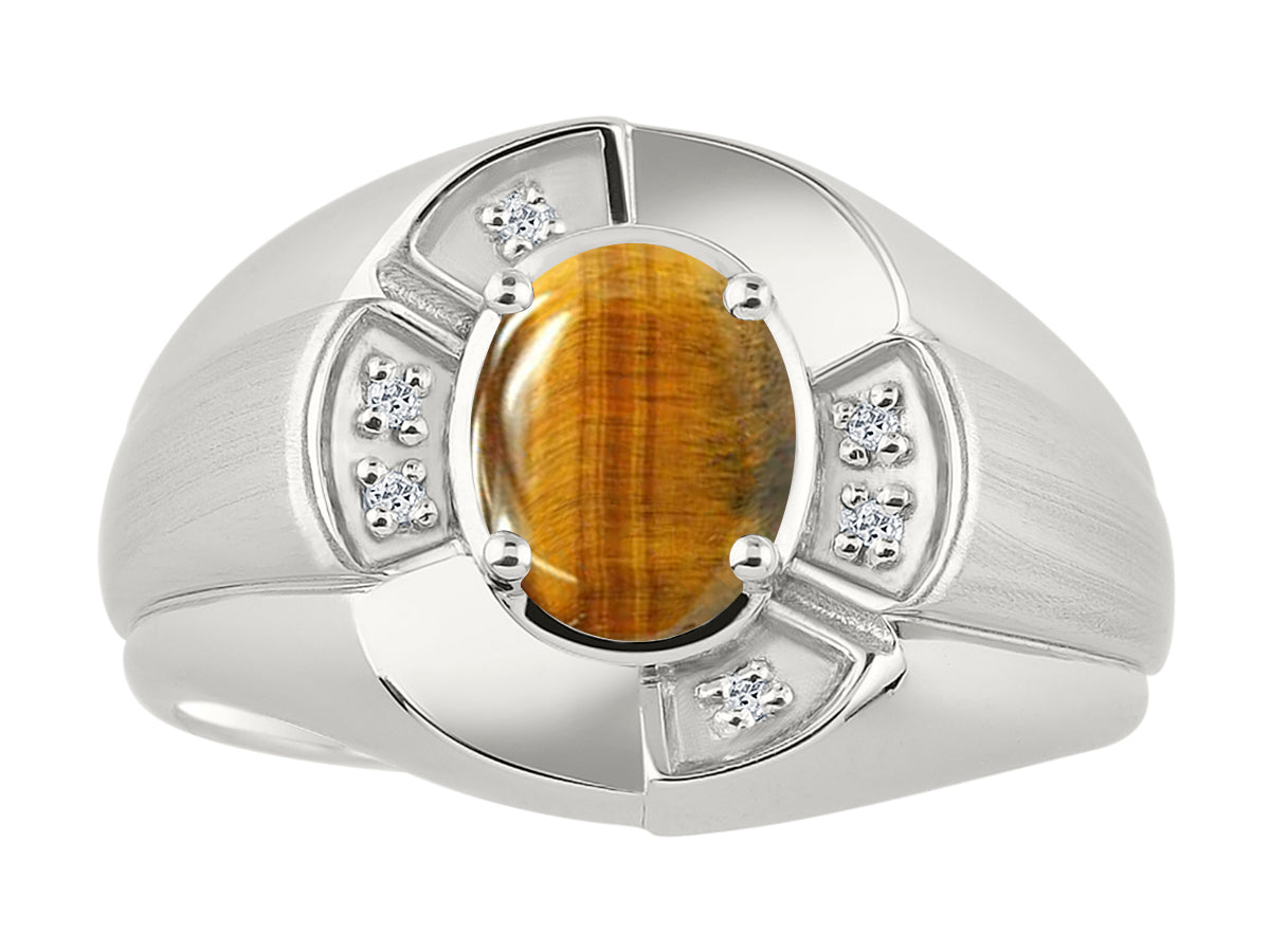 RYLOS Sterling Silver Men's & or Ladies Ring with 8X6MM Oval Gemstone & Diamonds - Unisex Color Stone Birthstone Ring Sizes 7-13