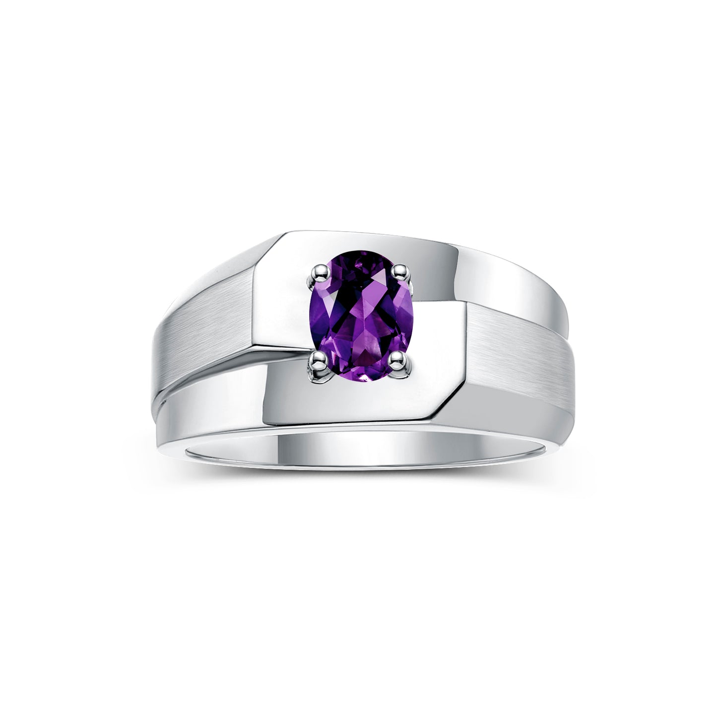 RYLOS Men's Sterling Silver Classic Solitaire Ring with 7x5MM Oval Gemstone - Designer Birthstone Band in Sizes 8-13