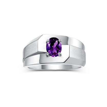 RYLOS Men's Sterling Silver Classic Solitaire Ring with 7x5MM Oval Gemstone - Designer Birthstone Band in Sizes 8-13