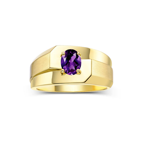 RYLOS Men's 14K Yellow Gold Classic Solitaire Ring with 7x5MM Oval Gemstone - Designer Birthstone Band in Sizes 8-13