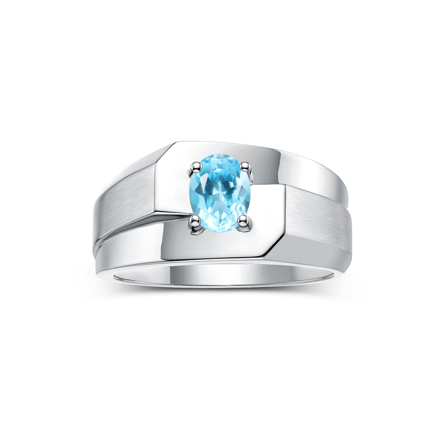 RYLOS Men's 14K White Gold Classic Solitaire Ring with 7x5MM Oval Gemstone - Designer Birthstone Band in Sizes 8-13