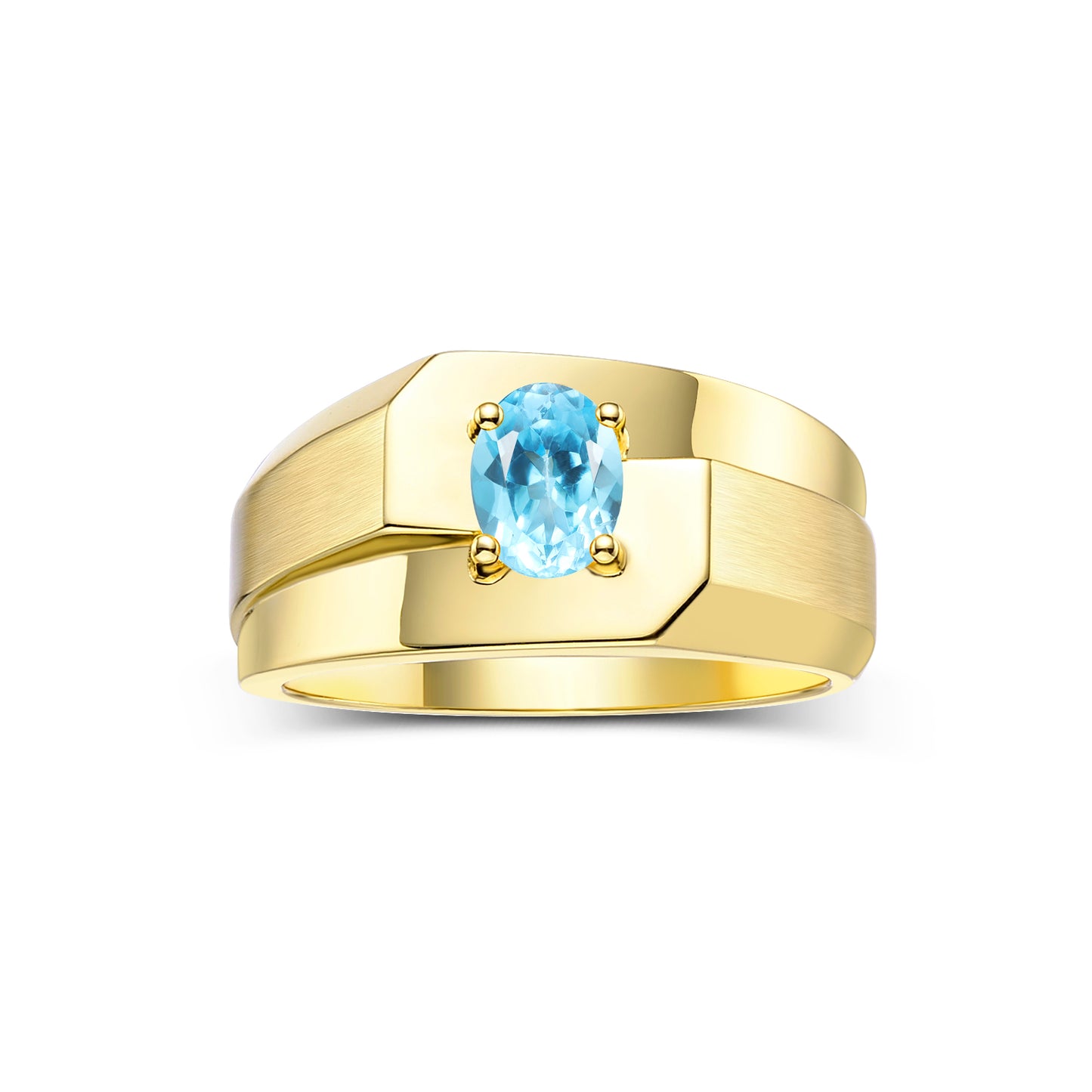 RYLOS Men's Yellow Gold Plated Silver Classic Solitaire Ring with 7x5MM Oval Gemstone - Designer Birthstone Band in Sizes 8-13