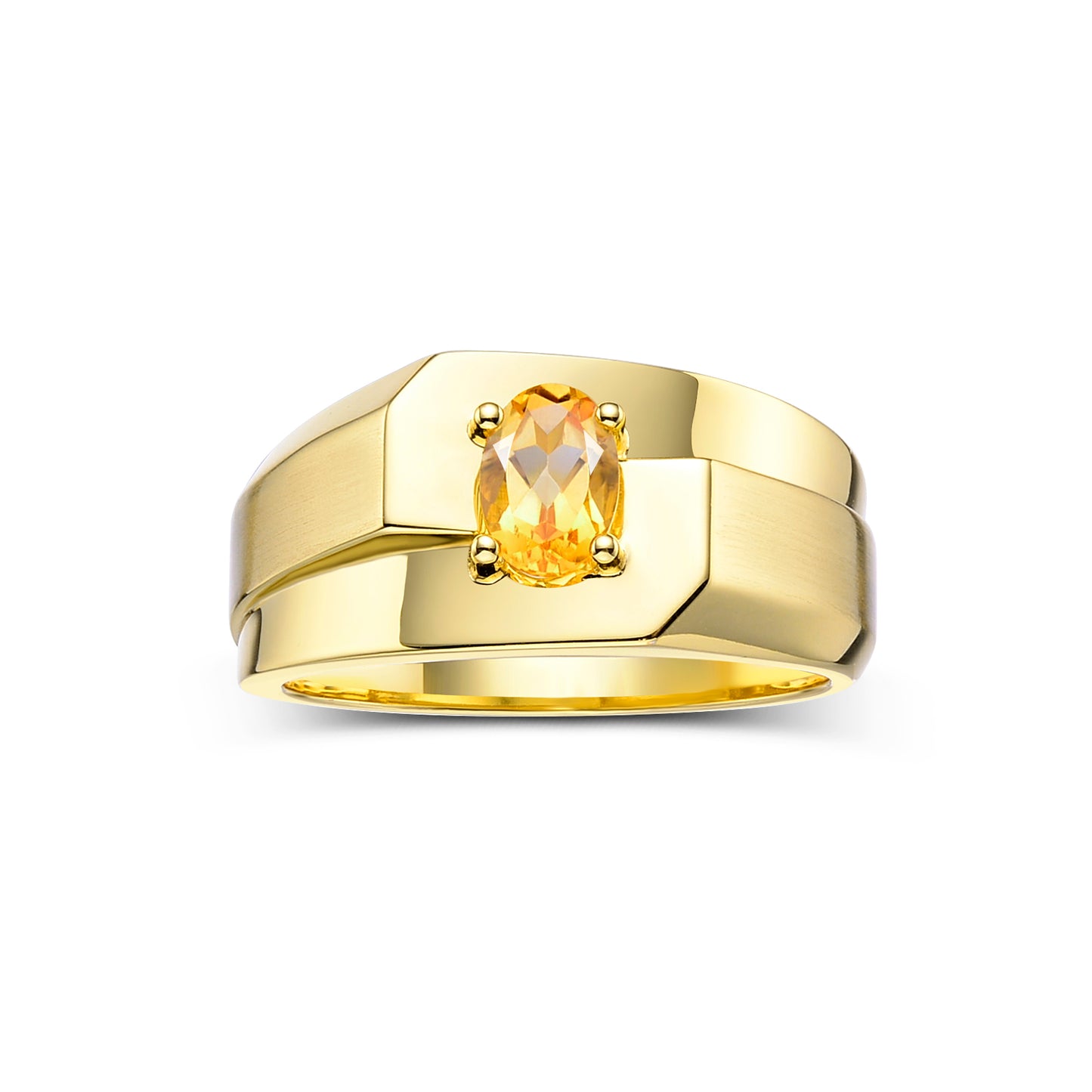 RYLOS Men's Yellow Gold Plated Silver Classic Solitaire Ring with 7x5MM Oval Gemstone - Designer Birthstone Band in Sizes 8-13