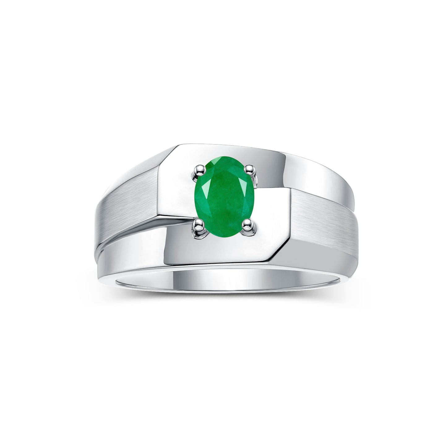 RYLOS Men's 14K White Gold Classic Solitaire Ring with 7x5MM Oval Gemstone - Designer Birthstone Band in Sizes 8-13