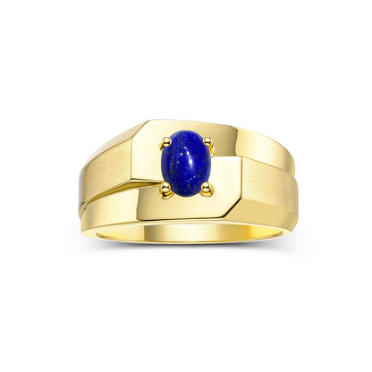 RYLOS Men's 14K Yellow Gold Classic Solitaire Ring with 7x5MM Oval Gemstone - Designer Birthstone Band in Sizes 8-13
