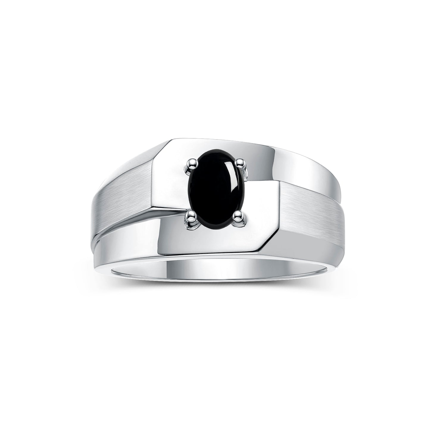 RYLOS Men's 14K White Gold Classic Solitaire Ring with 7x5MM Oval Gemstone - Designer Birthstone Band in Sizes 8-13