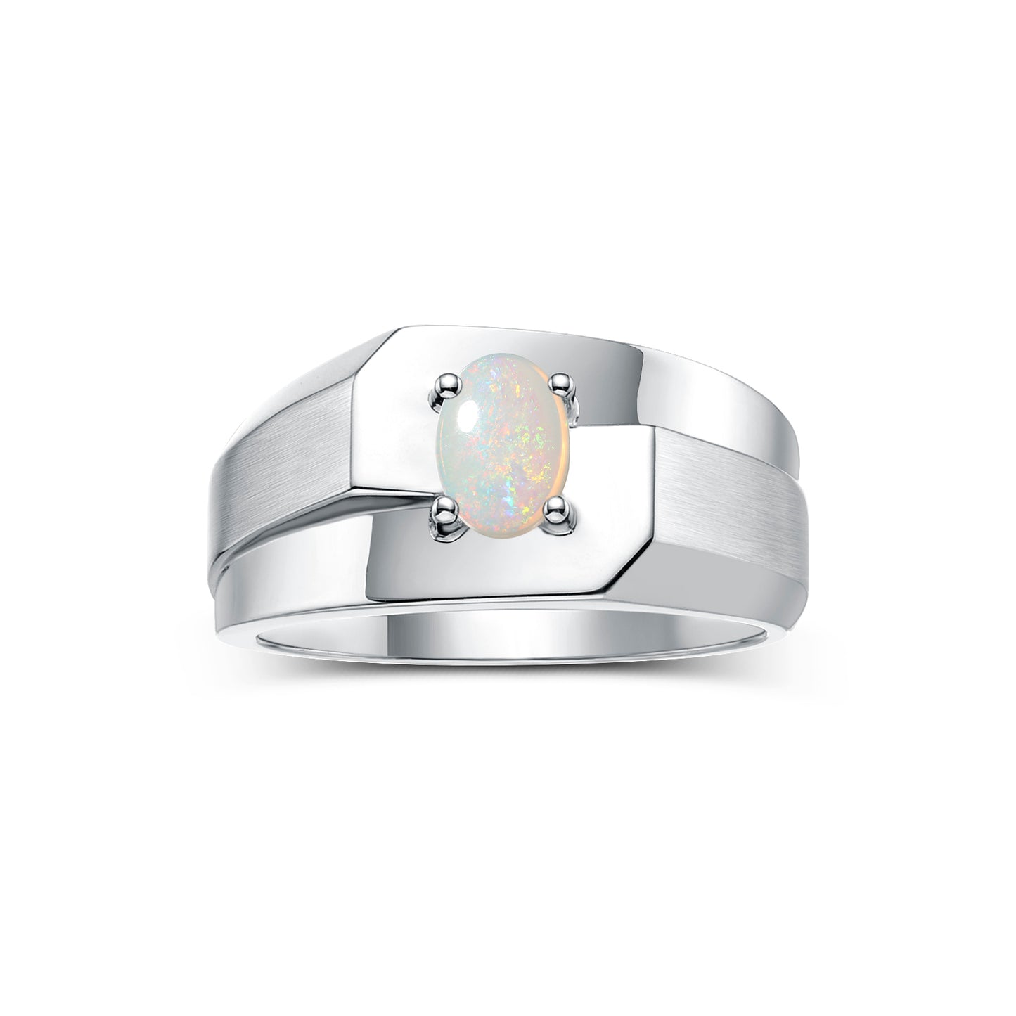 RYLOS Men's 14K White Gold Classic Solitaire Ring with 7x5MM Oval Gemstone - Designer Birthstone Band in Sizes 8-13