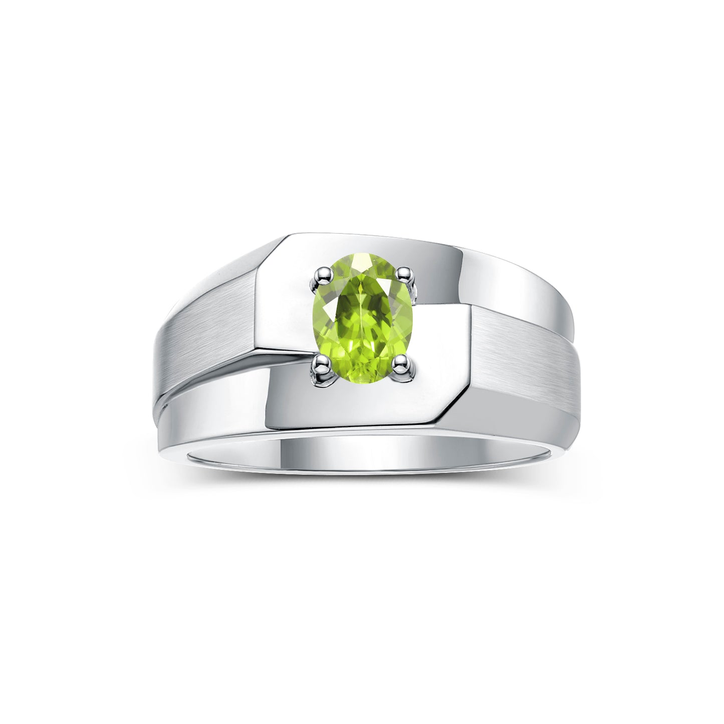 RYLOS Men's 14K White Gold Classic Solitaire Ring with 7x5MM Oval Gemstone - Designer Birthstone Band in Sizes 8-13