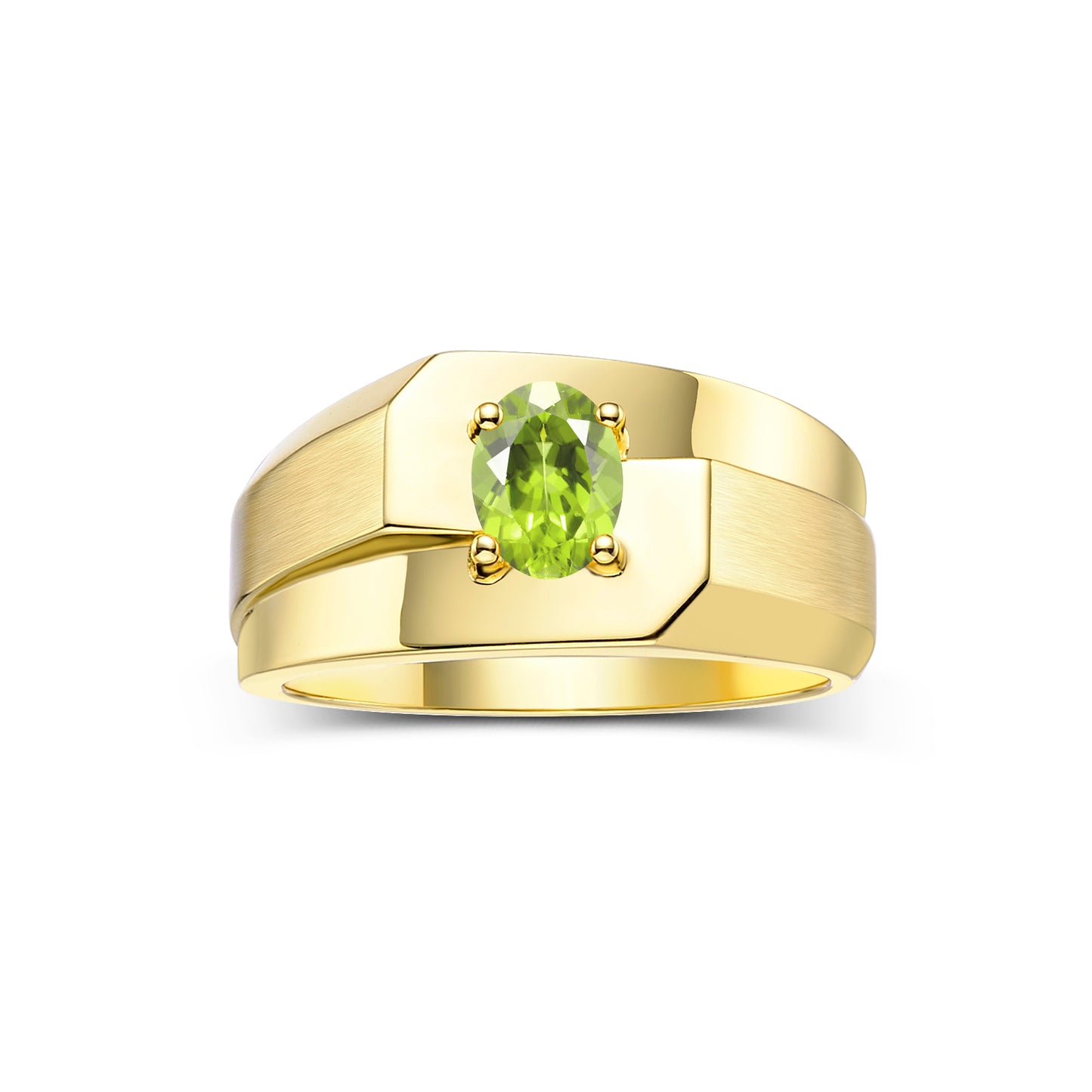 RYLOS Men's Yellow Gold Plated Silver Classic Solitaire Ring with 7x5MM Oval Gemstone - Designer Birthstone Band in Sizes 8-13