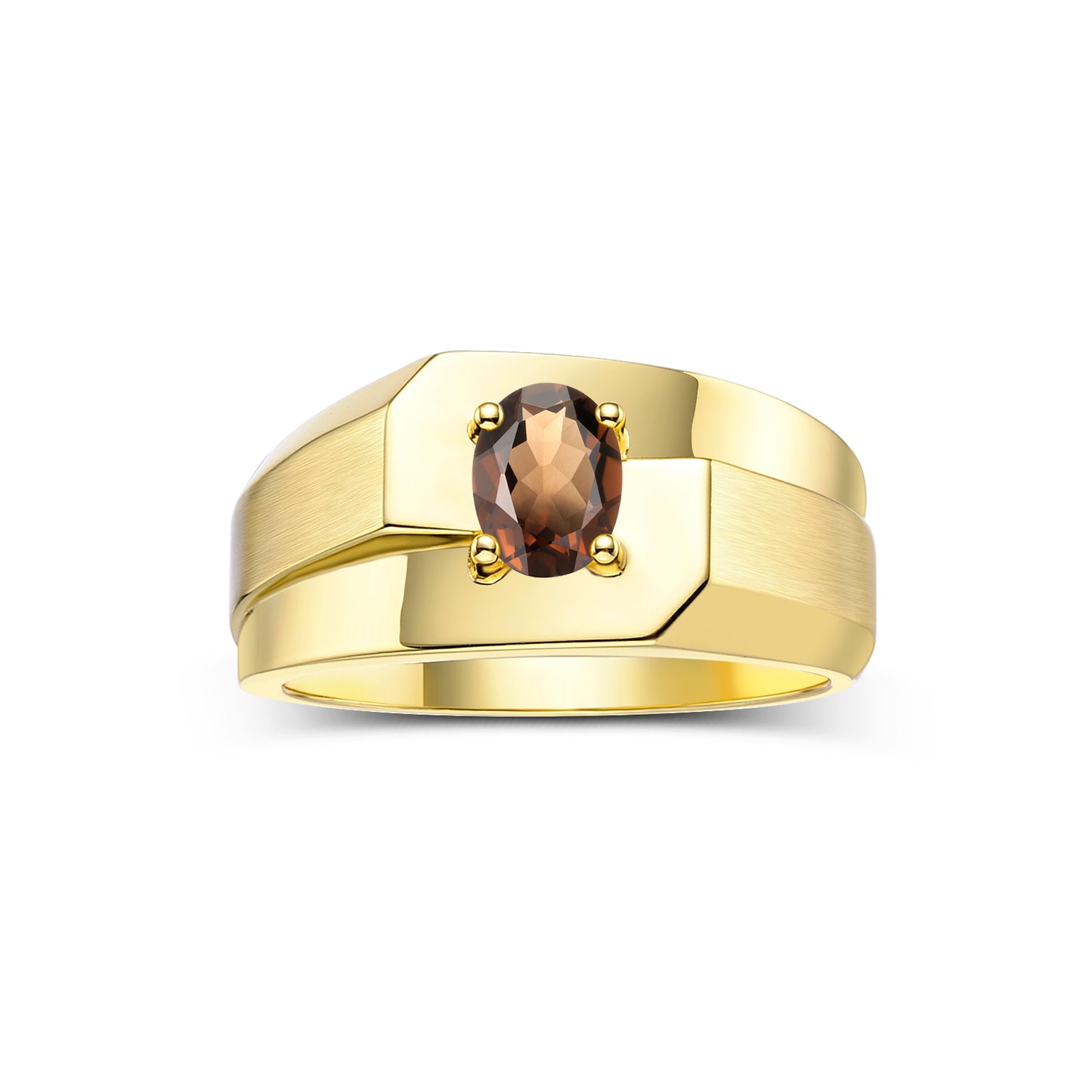 RYLOS Men's Yellow Gold Plated Silver Classic Solitaire Ring with 7x5MM Oval Gemstone - Designer Birthstone Band in Sizes 8-13