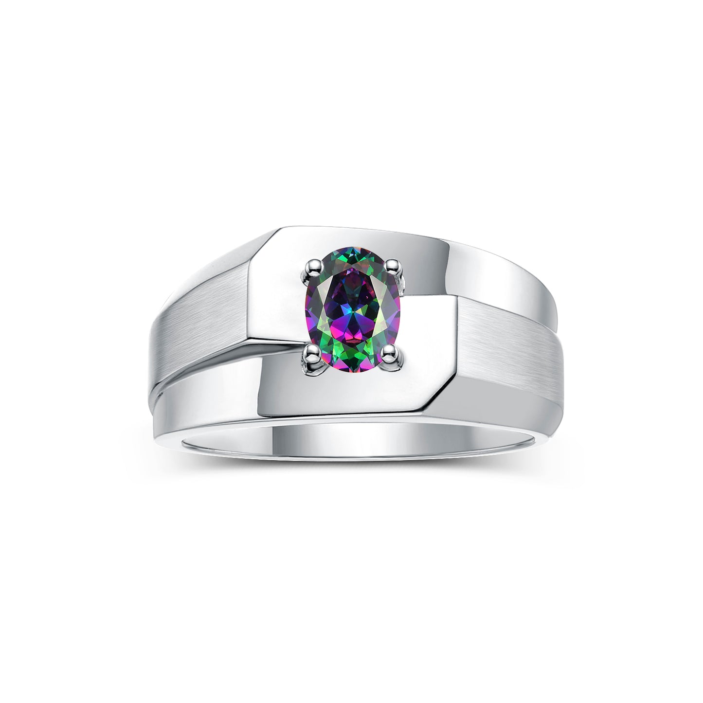 RYLOS Men's Sterling Silver Classic Solitaire Ring with 7x5MM Oval Gemstone - Designer Birthstone Band in Sizes 8-13