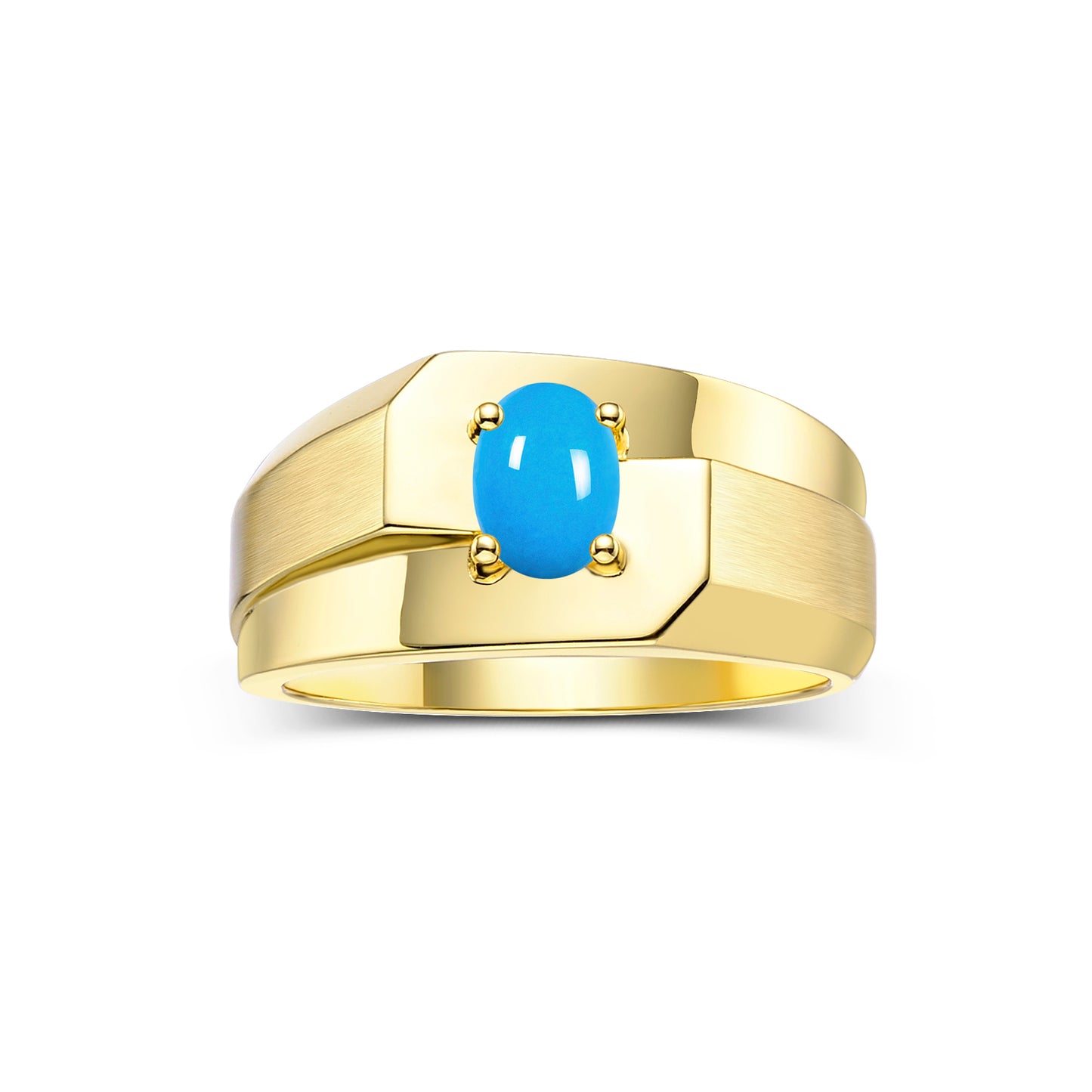 RYLOS Men's Yellow Gold Plated Silver Classic Solitaire Ring with 7x5MM Oval Gemstone - Designer Birthstone Band in Sizes 8-13