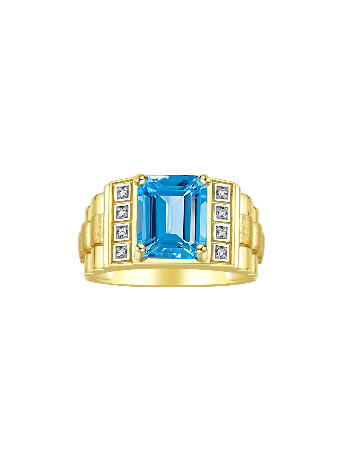 RYLOS Men's Rings 14K Yellow Gold Designer Style 10X8MM Emerald Cut Shape Gemstone &  Diamonds - Color Stone Birthstone Rings for Men, Sizes 8-13.