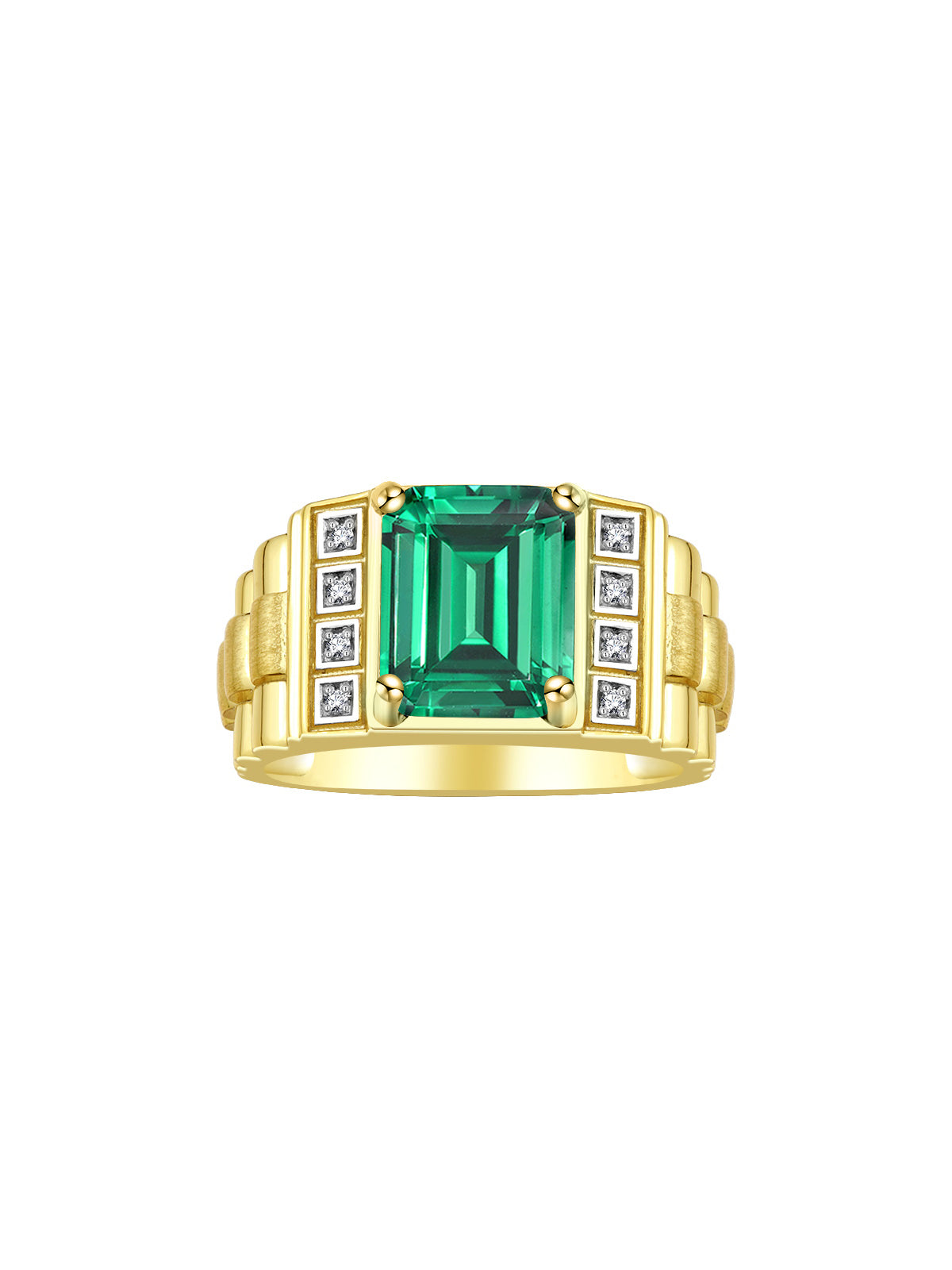 RYLOS Men's Rings 14K Yellow Gold Designer Style 10X8MM Emerald Cut Shape Gemstone &  Diamonds - Color Stone Birthstone Rings for Men, Sizes 8-13.
