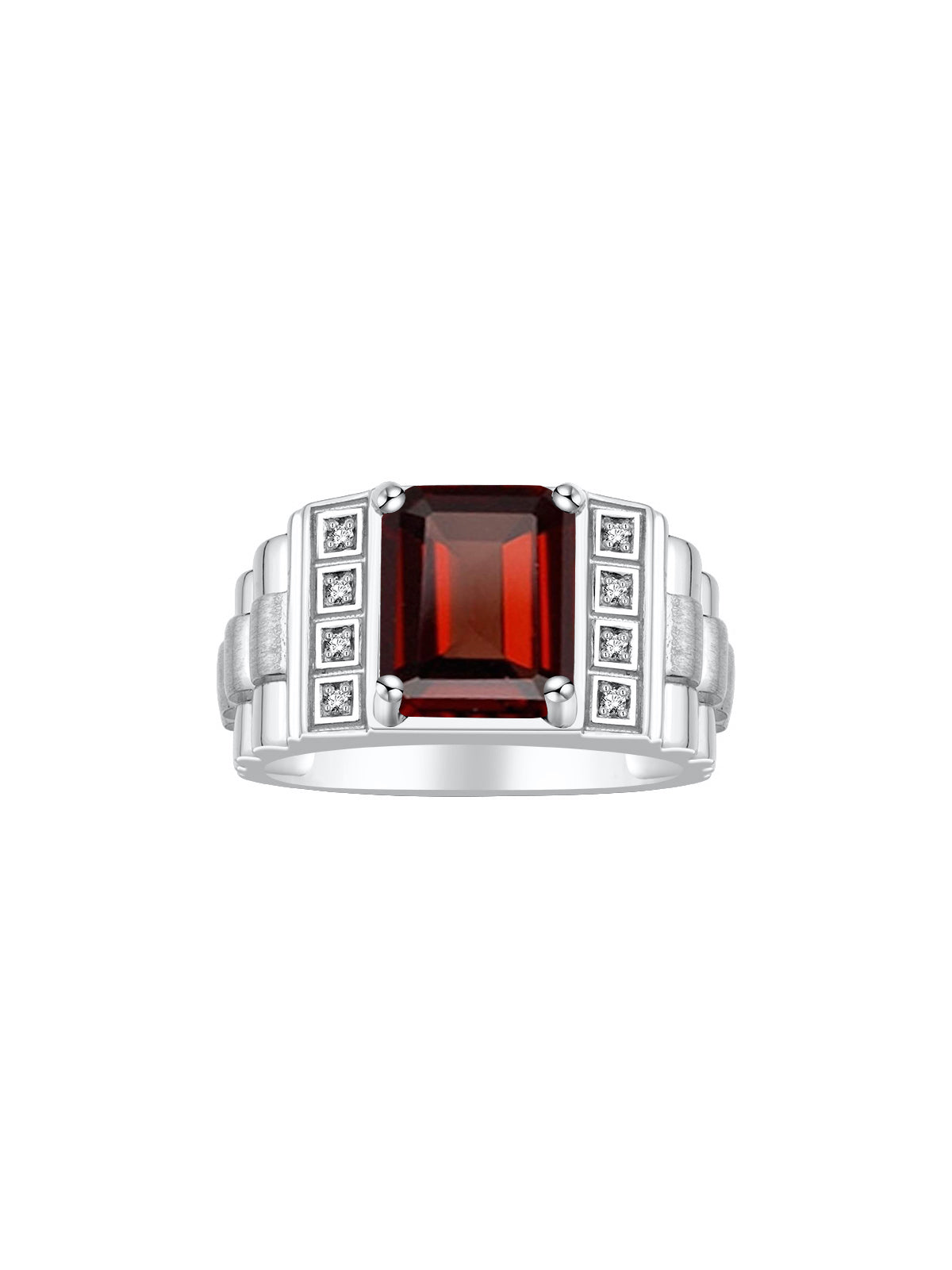 RYLOS Men's Rings Sterling Silver Designer Style 10X8MM Emerald Cut Shape Gemstone &  Diamonds - Color Stone Birthstone Rings for Men, Sizes 8-13.
