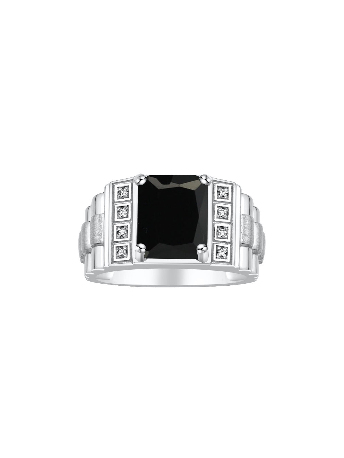 RYLOS Men's Rings 14K White Gold Designer Style 10X8MM Emerald Cut Shape Gemstone &  Diamonds - Color Stone Birthstone Rings for Men, Sizes 8-13.