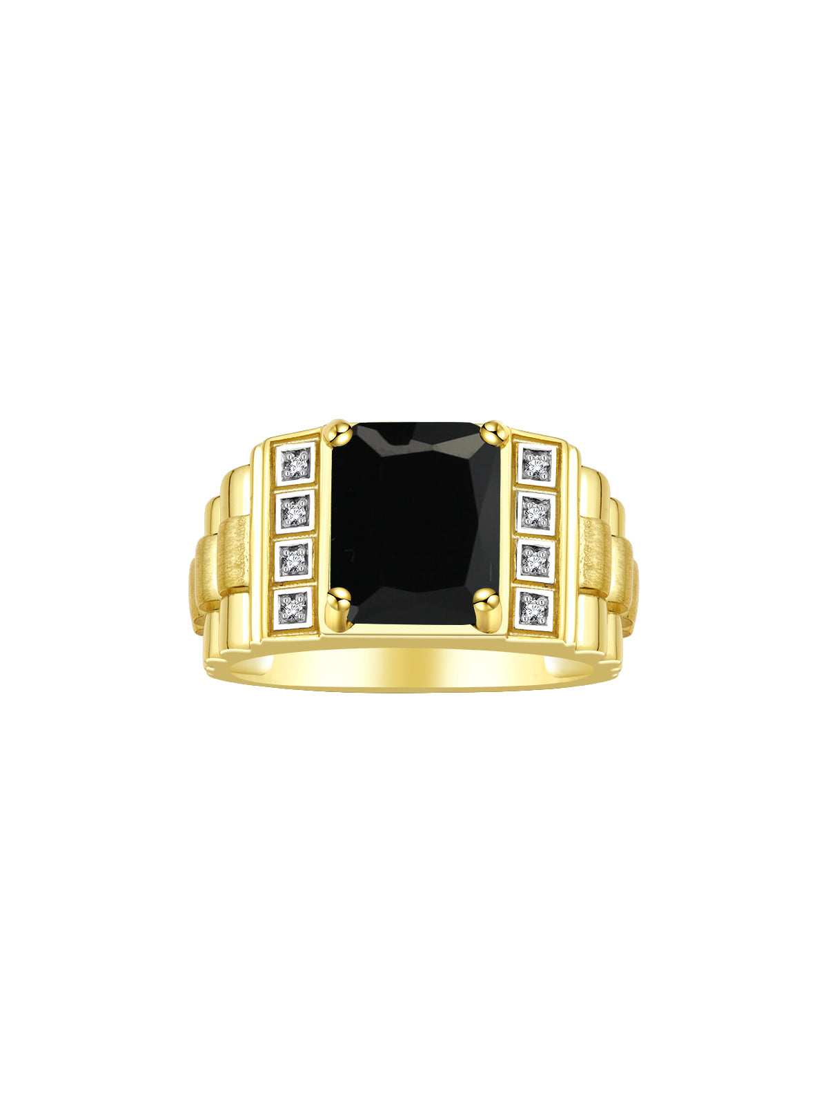 RYLOS Men's Rings 14K Yellow Gold Designer Style 10X8MM Emerald Cut Shape Gemstone &  Diamonds - Color Stone Birthstone Rings for Men, Sizes 8-13.