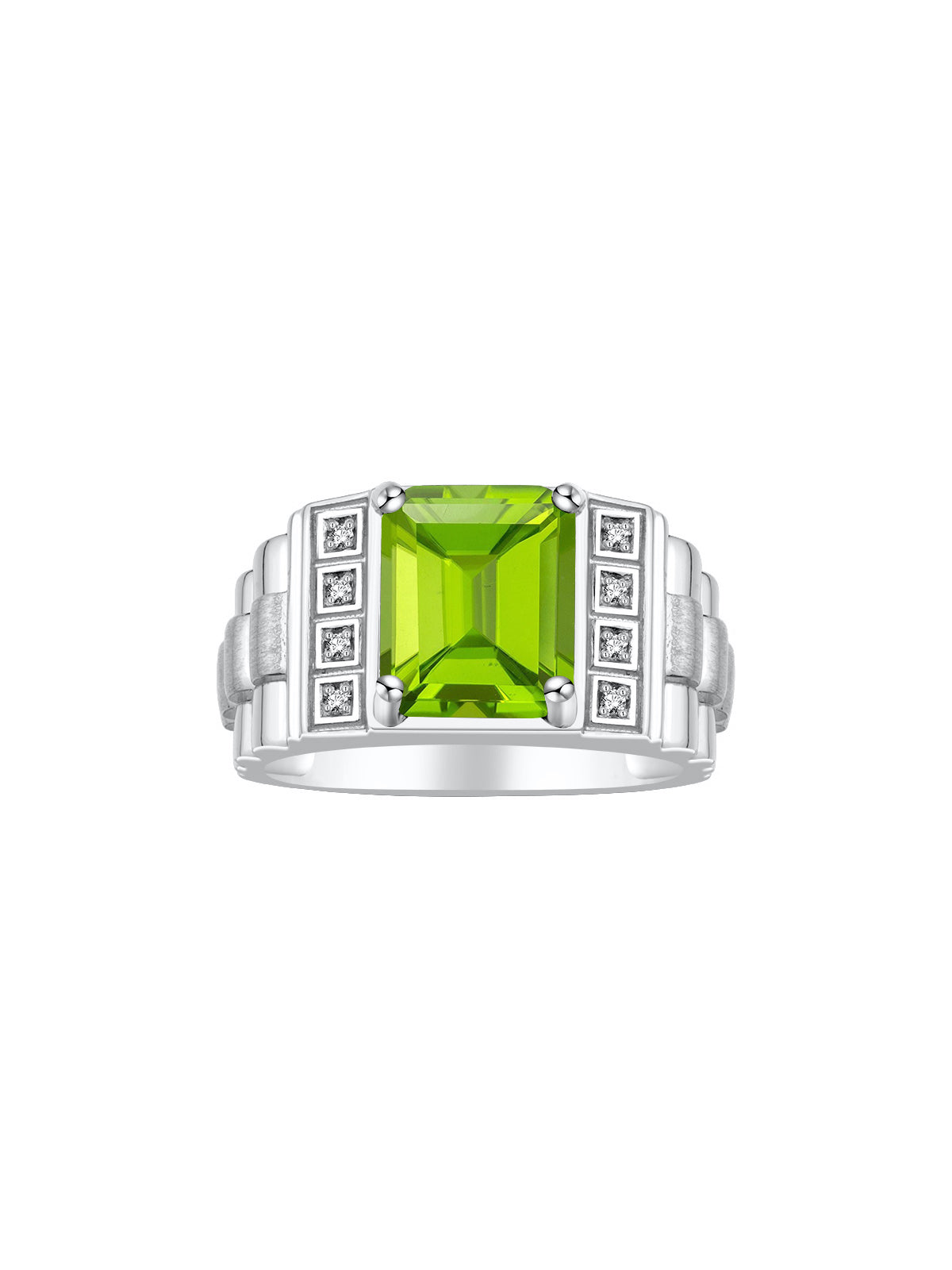 RYLOS Men's Rings 14K White Gold Designer Style 10X8MM Emerald Cut Shape Gemstone &  Diamonds - Color Stone Birthstone Rings for Men, Sizes 8-13.
