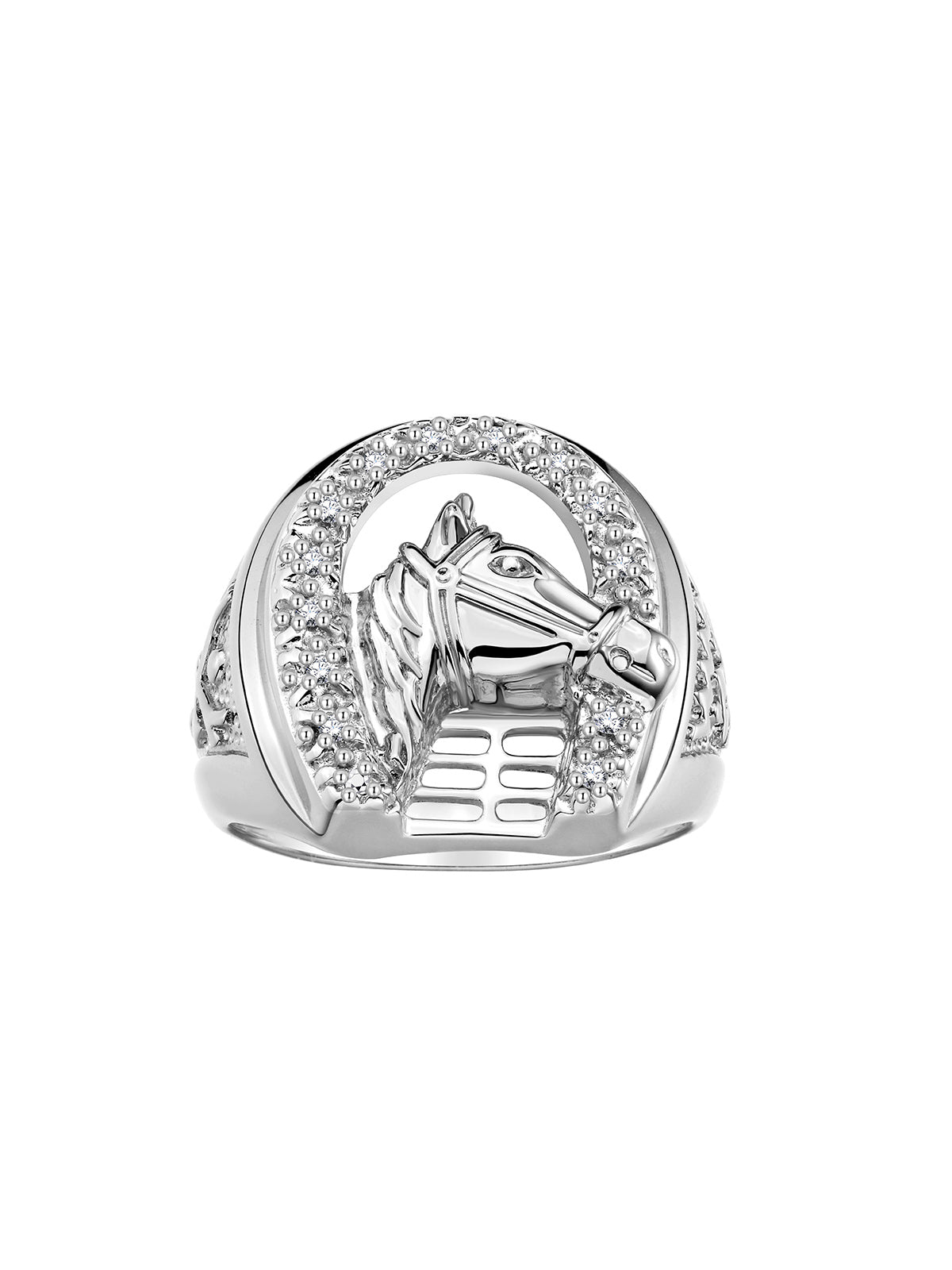 RYLOS Men's Ring, 14K Yellow Gold or 14K White Gold designer Lucky Horseshoe with Diamonds, available in sizes 6-13.