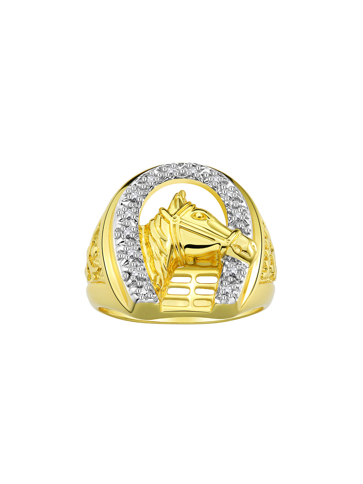 RYLOS Men's Ring, 14K Yellow Gold or 14K White Gold designer Lucky Horseshoe with Diamonds, available in sizes 6-13.