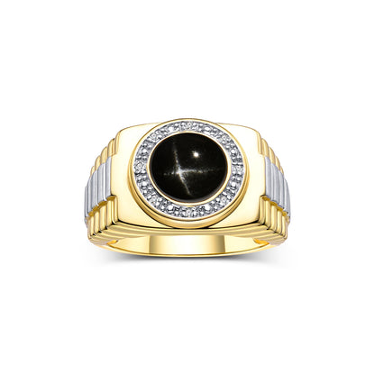 RYLOS Men's Rings: Round Shape Cabochon Gemstone & Diamonds - Designer Style Rings for Men, Yellow Gold Plated Silver Ring in Sizes 8-13. Men's Jewelry!