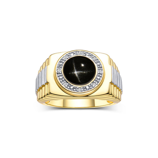 RYLOS Men's Rings: Round Shape Cabochon Gemstone & Diamonds - Designer Style Rings for Men, Yellow Gold Plated Silver Ring in Sizes 8-13. Men's Jewelry!
