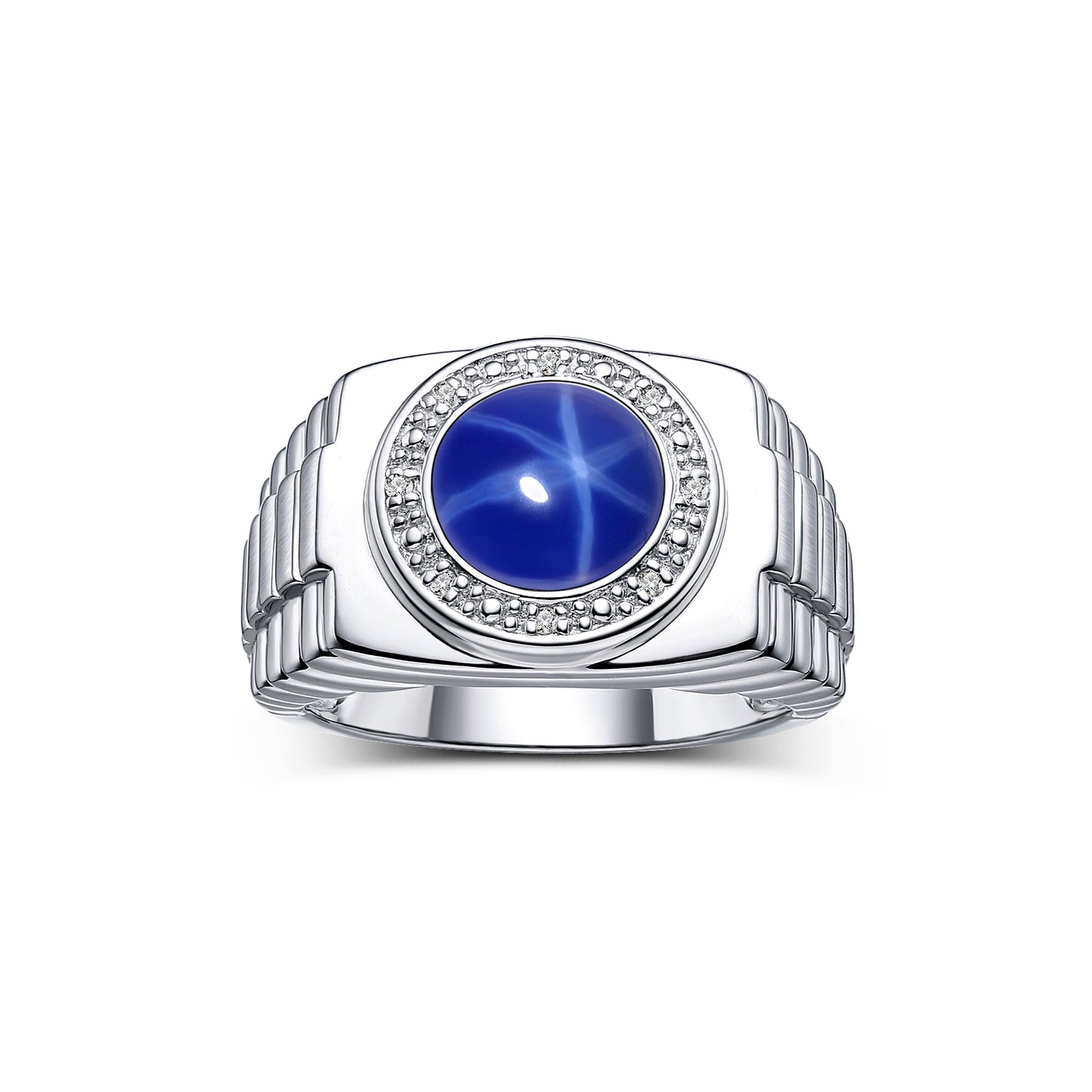 RYLOS Men's Rings: Round Shape Cabochon Gemstone & Diamonds - Designer Style Rings for Men, Sterling Silver Ring in Sizes 8-13. Men's Jewelry!