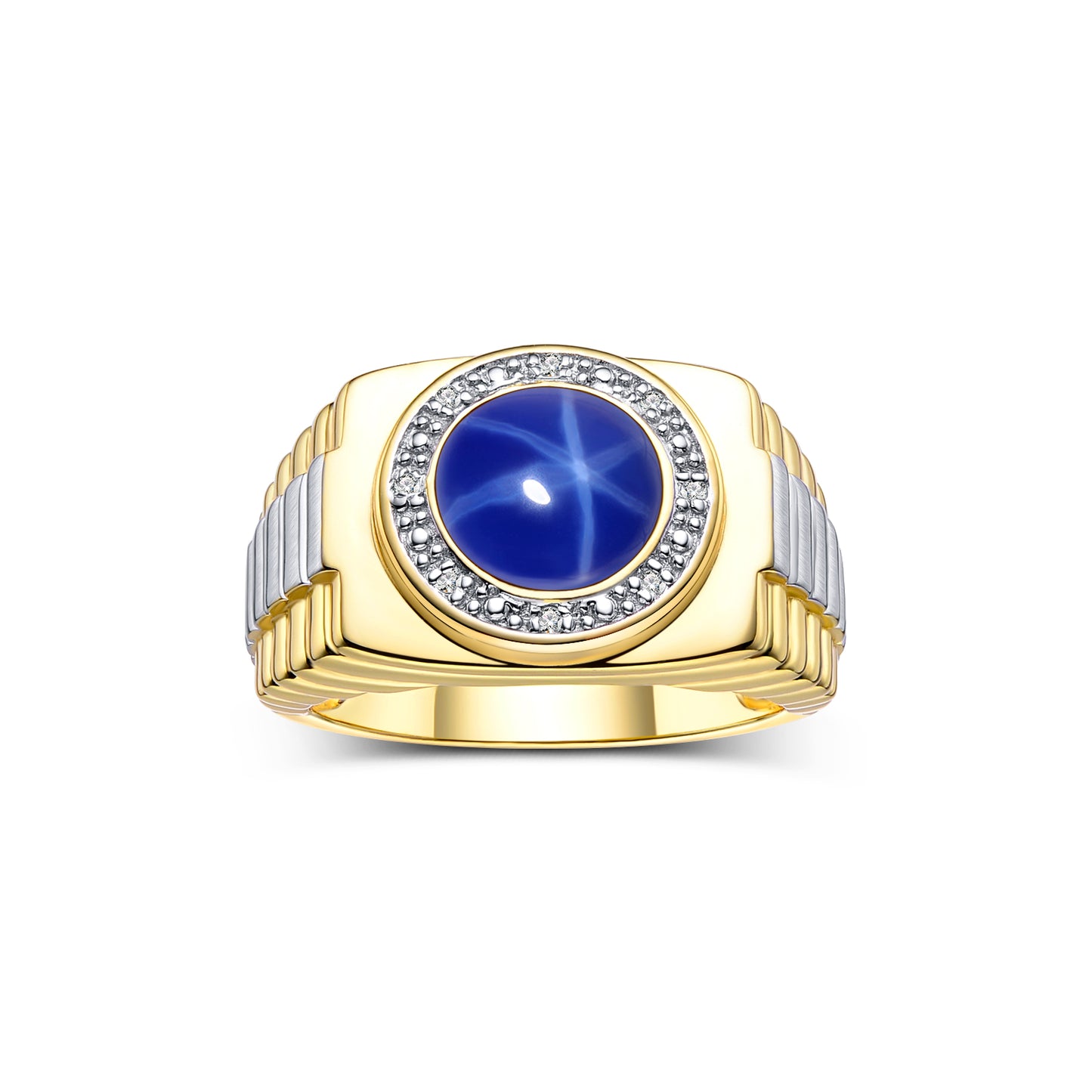 RYLOS Men's Rings 14K Yellow Gold Ring: Round Shape Cabochon Gemstone & Diamonds - Designer Style Rings for Men, Sizes 8-13. Exquisite Men's Jewelry!