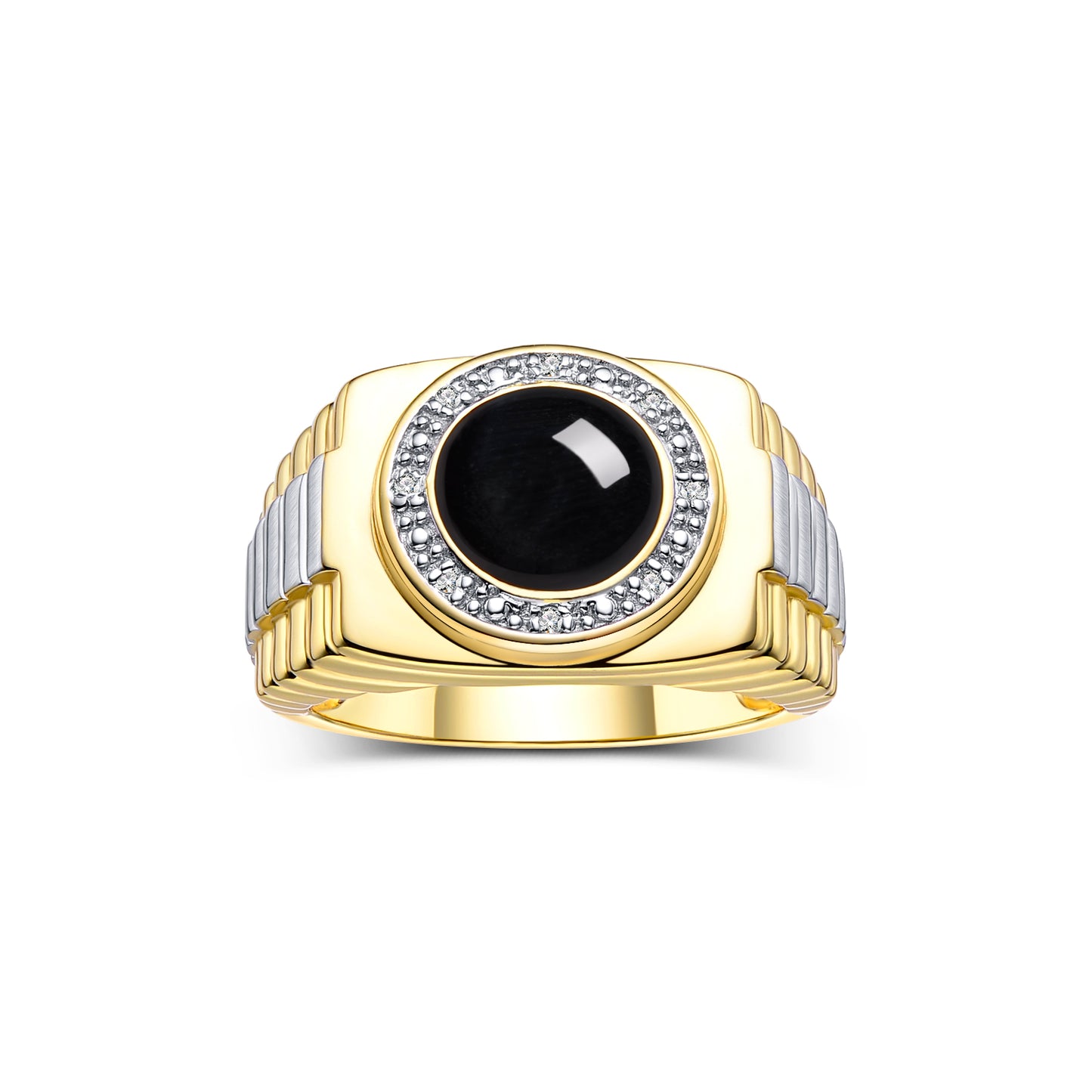 RYLOS Men's Rings: Round Shape Cabochon Gemstone & Diamonds - Designer Style Rings for Men, Yellow Gold Plated Silver Ring in Sizes 8-13. Men's Jewelry!