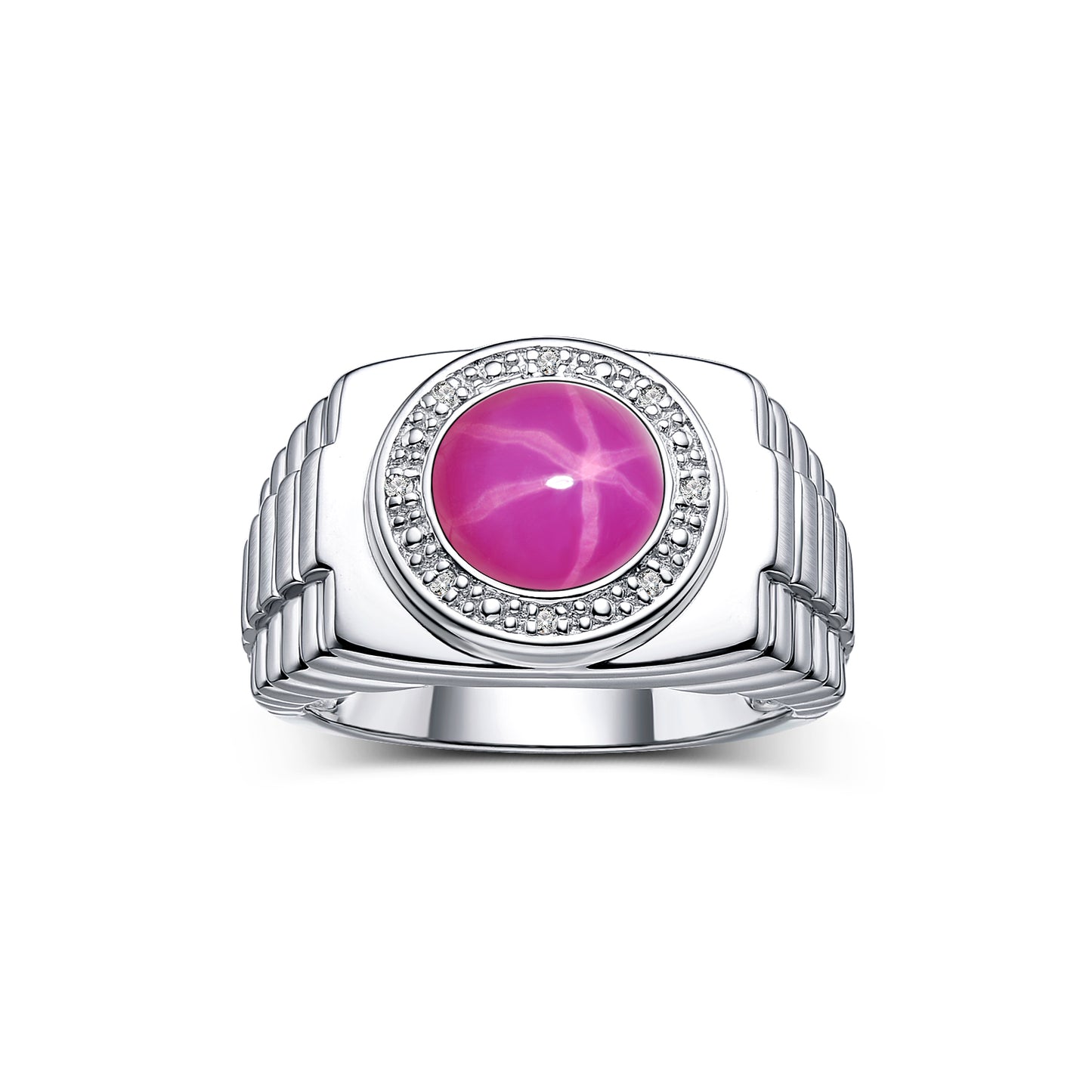 RYLOS Men's Rings: Round Shape Cabochon Gemstone & Diamonds - Designer Style Rings for Men, Sterling Silver Ring in Sizes 8-13. Men's Jewelry!