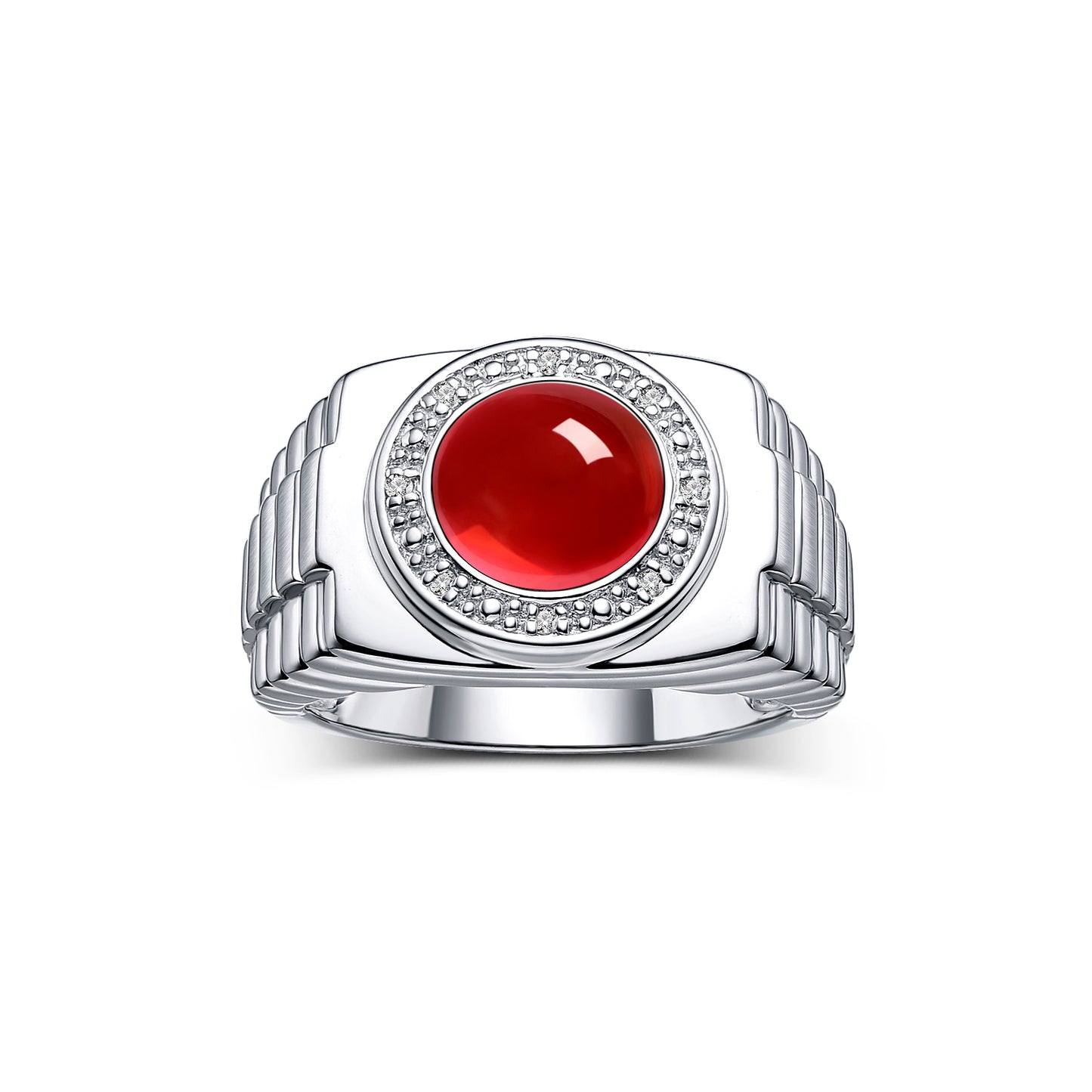 RYLOS Men's Rings: Round Shape Cabochon Gemstone & Diamonds - Designer Style Rings for Men, Sterling Silver Ring in Sizes 8-13. Men's Jewelry!