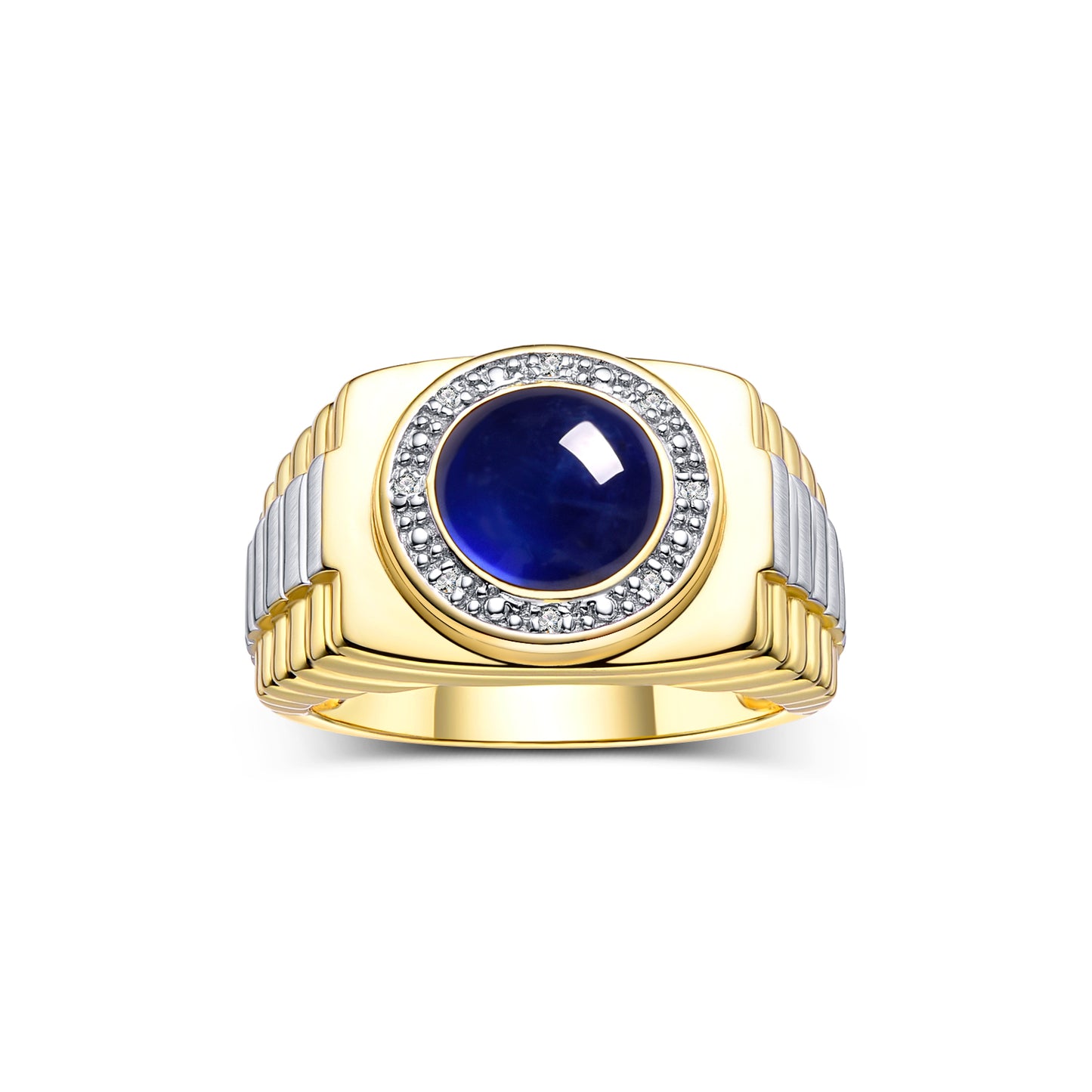 RYLOS Men's Rings 14K Yellow Gold Ring: Round Shape Cabochon Gemstone & Diamonds - Designer Style Rings for Men, Sizes 8-13. Exquisite Men's Jewelry!