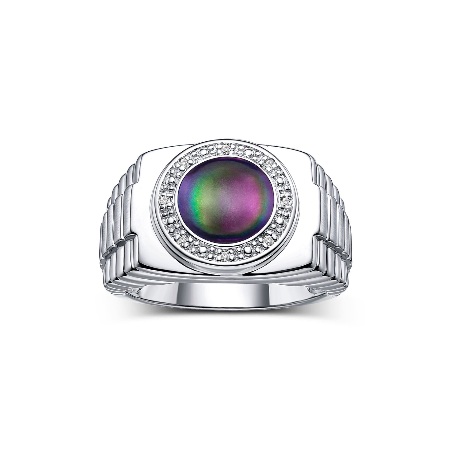 RYLOS Men's Rings: Round Shape Cabochon Gemstone & Diamonds - Designer Style Rings for Men, Sterling Silver Ring in Sizes 8-13. Men's Jewelry!