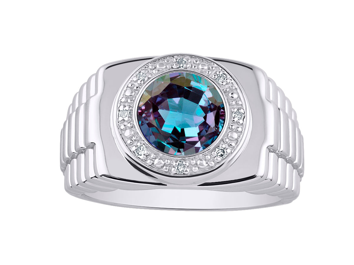 RYLOS Men's Rings: Round Shape Cabochon Gemstone & Diamonds - Designer Style Rings for Men, Sterling Silver Ring in Sizes 8-13. Men's Jewelry!