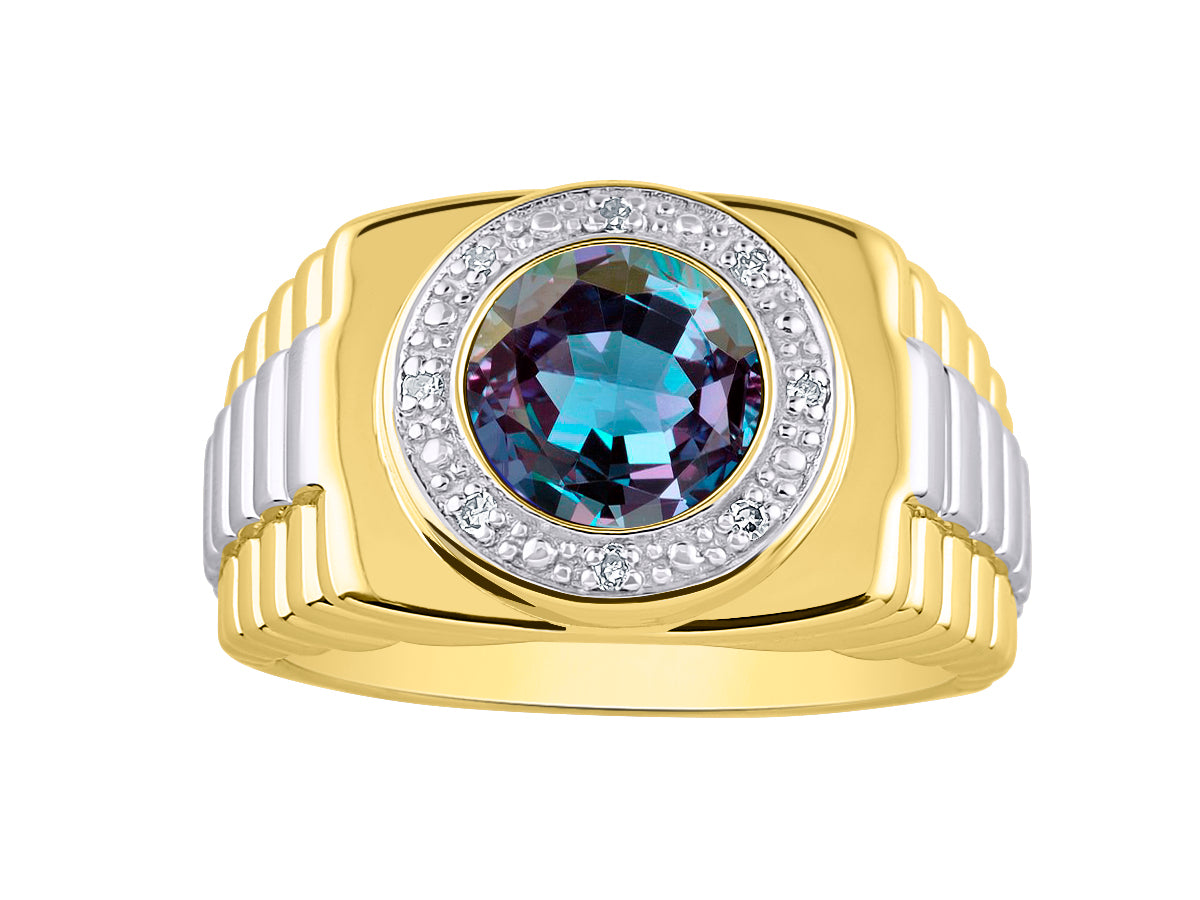 RYLOS Men's Rings: Round Shape Cabochon Gemstone & Diamonds - Designer Style Rings for Men, Yellow Gold Plated Silver Ring in Sizes 8-13. Men's Jewelry!