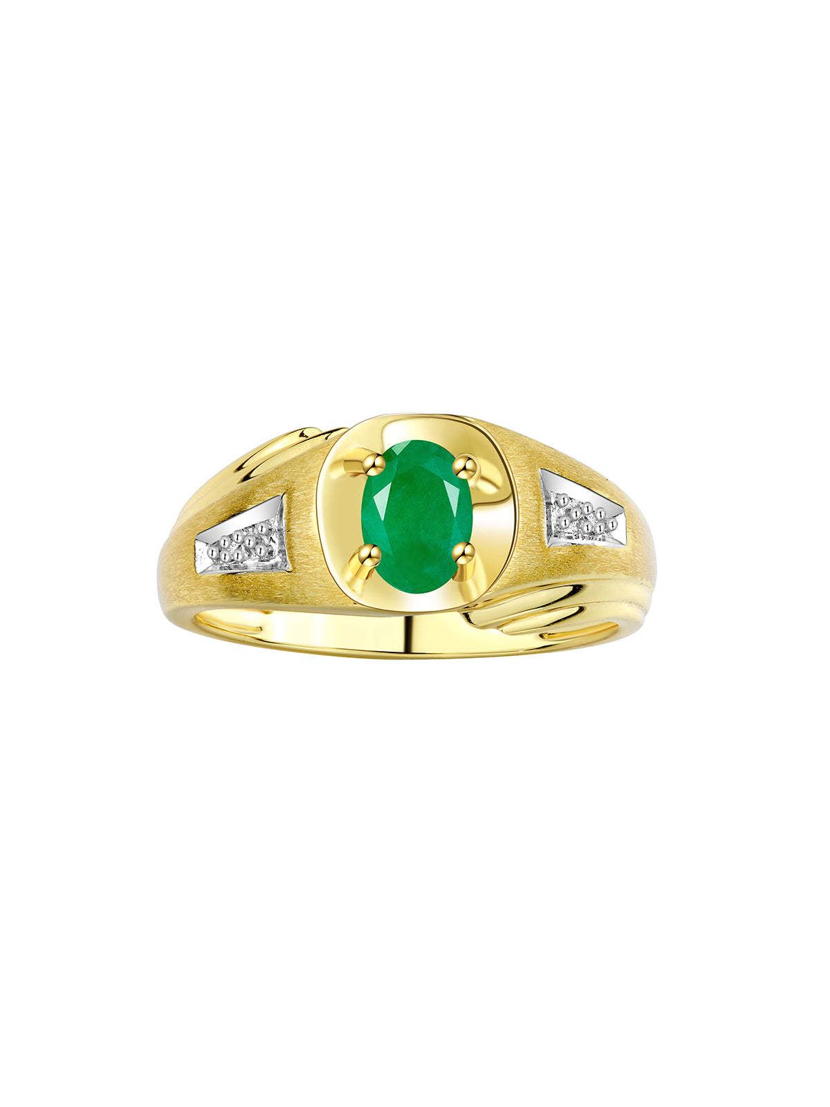 RYLOS Men's Rings 14K Yellow Gold Classic Designer Style 8X6MM Oval Gemstone & Diamond Ring - Color Stone Birthstone Rings for Men, Sizes 8-13. Mens Jewelry