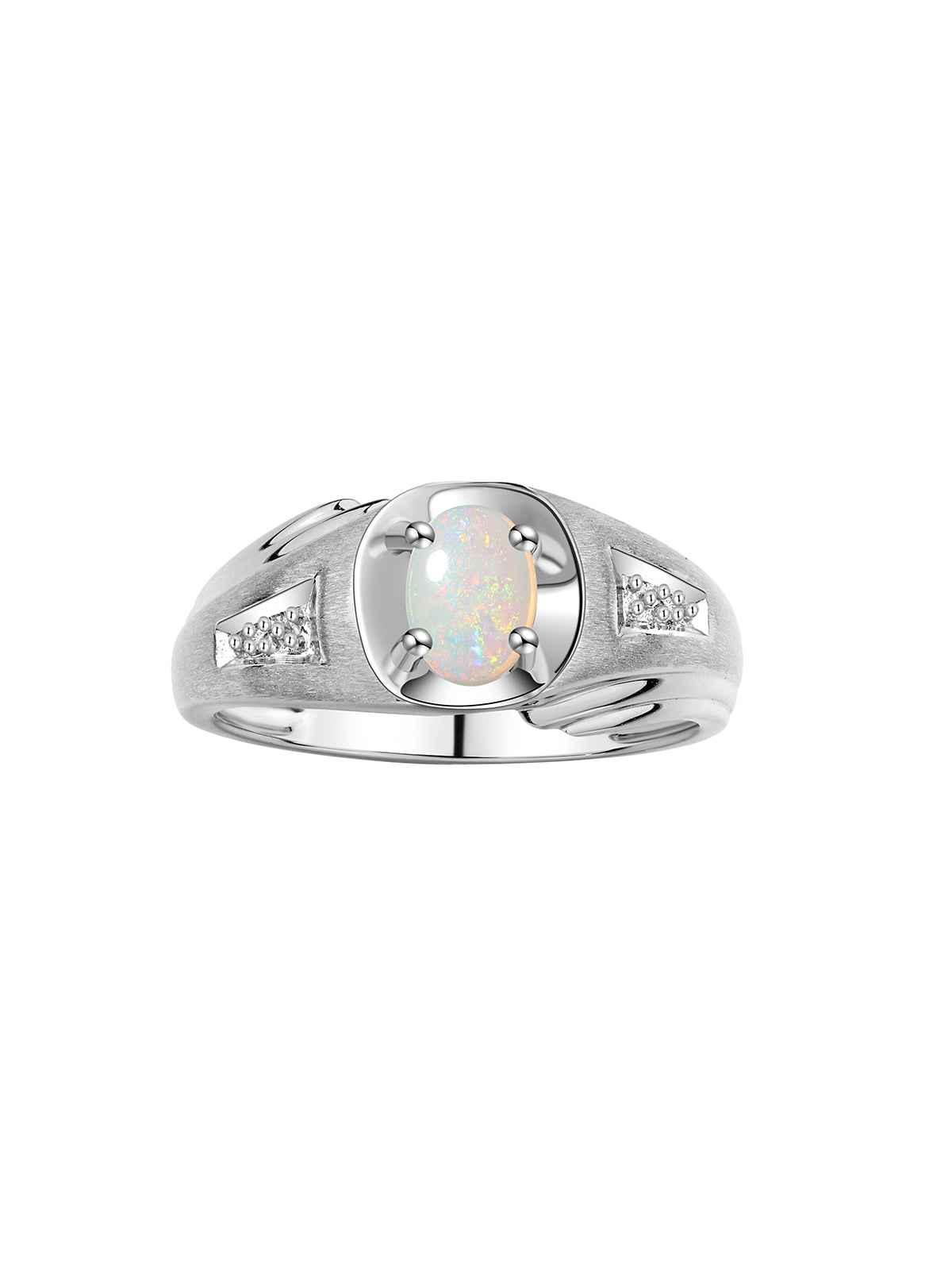 RYLOS Men's Rings 14K White Gold Classic Designer Style 8X6MM Oval Gemstone & Diamond Ring - Color Stone Birthstone Rings for Men, Sizes 8-13. Mens Jewelry