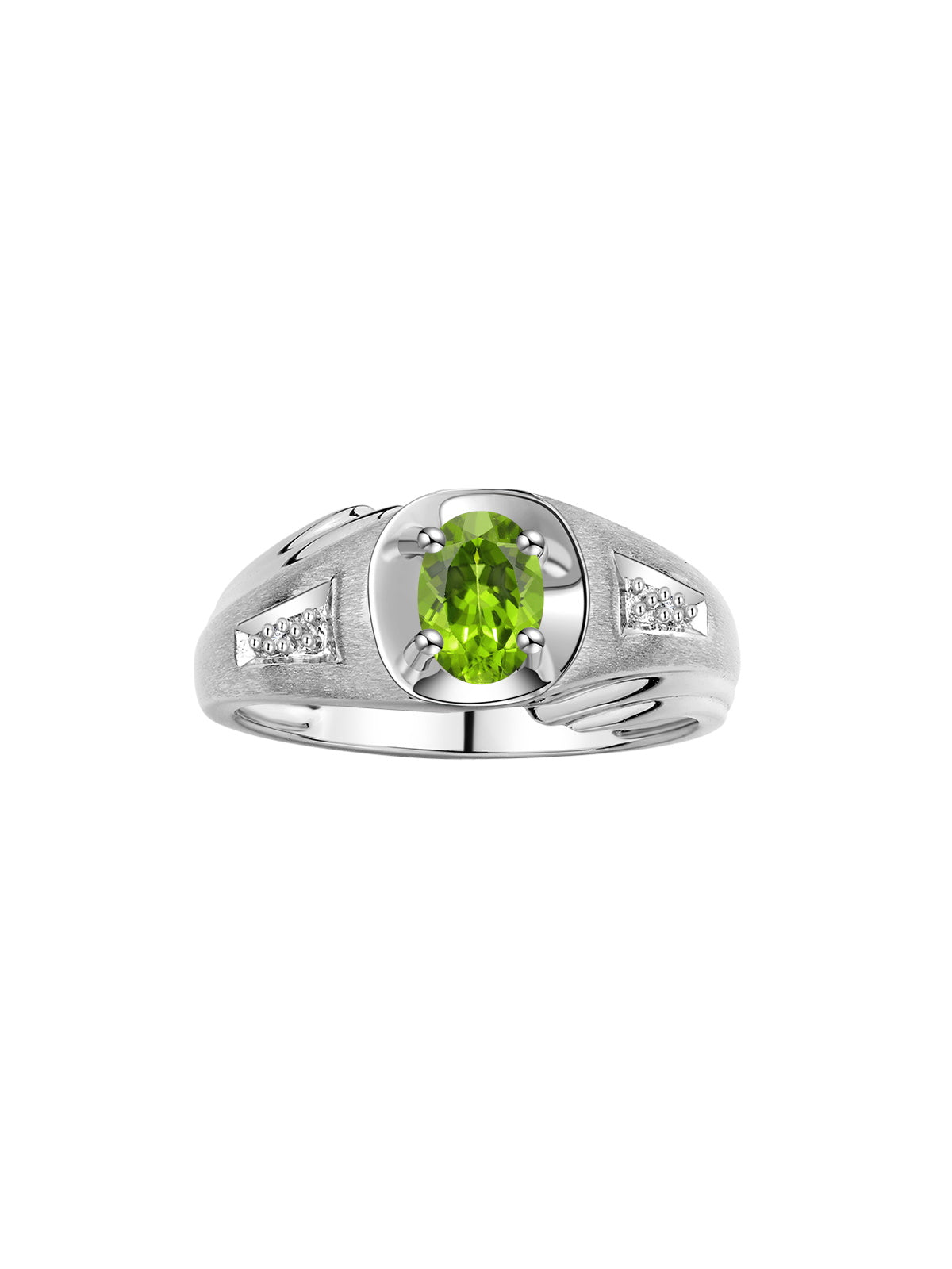 RYLOS Men's Rings 14K White Gold Classic Designer Style 8X6MM Oval Gemstone & Diamond Ring - Color Stone Birthstone Rings for Men, Sizes 8-13. Mens Jewelry