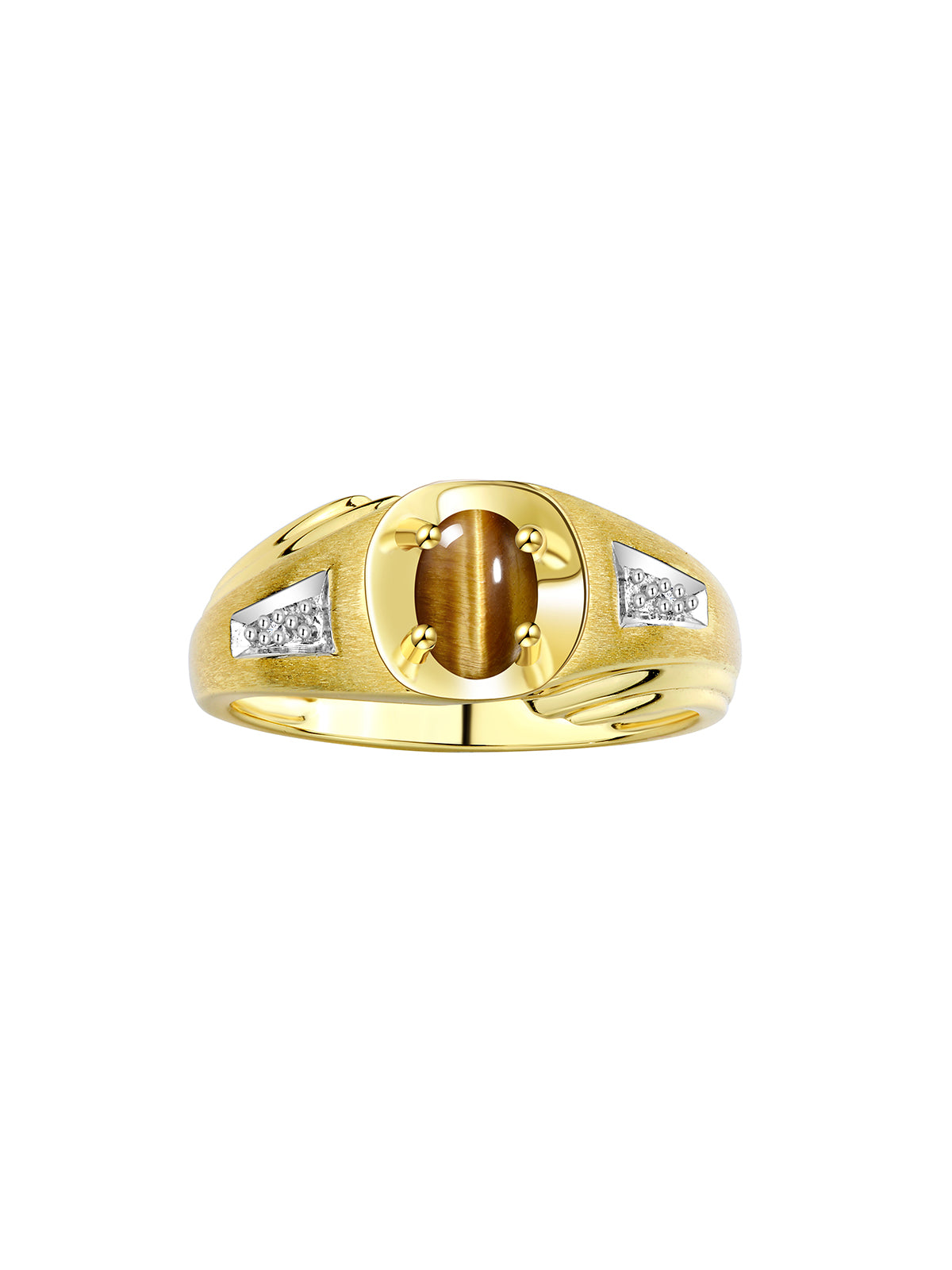 RYLOS Men's Rings Classic Designer Style 8X6MM Oval Gemstone & Diamond Ring - Color Stone Birthstone Yellow Gold Plated Silver Ring for Men, Sizes 8-13.