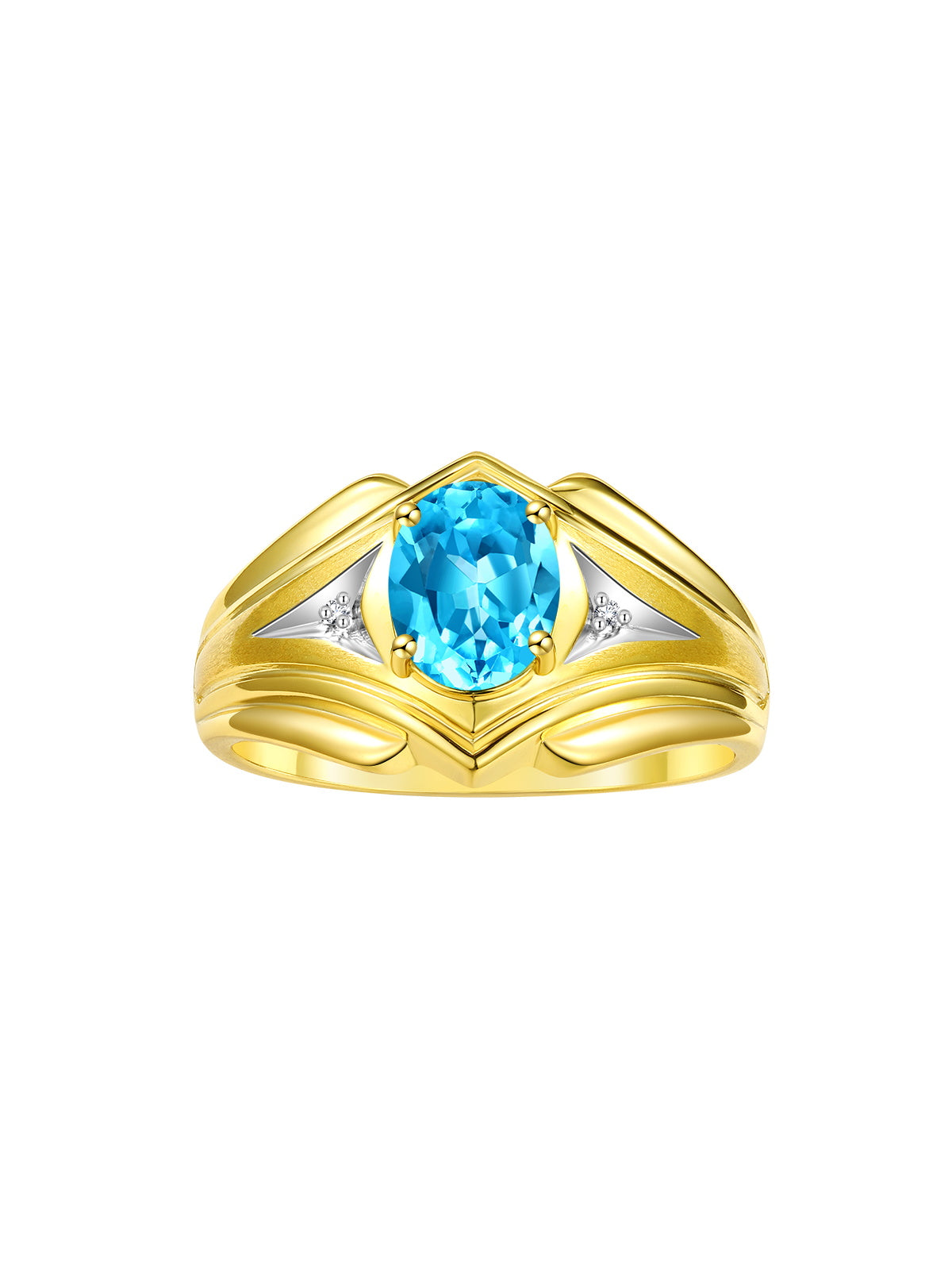 RYLOS Men's Rings 14K Yellow Gold Rings Classic Designer Style 9X7MM Oval Gemstone & Diamond Ring Color Stone Birthstone Rings For Men Sizes 8-13