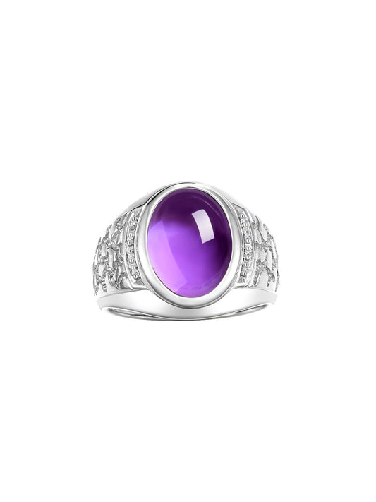 RYLOS Men's Nugget Ring in Sterling Silver Cabochon Gemstone and Diamonds in Sizes 8-13.
