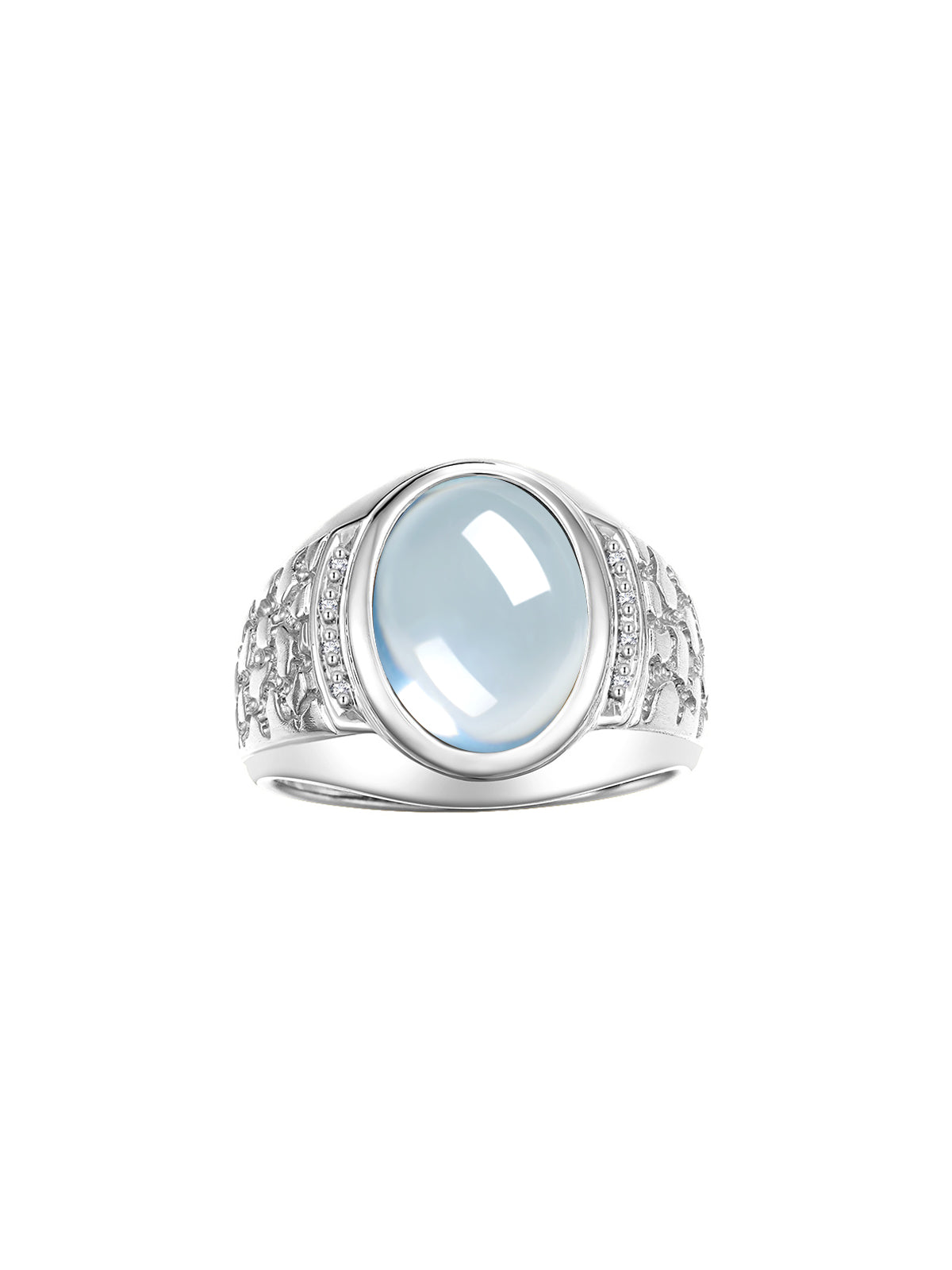 RYLOS Men's 14K White Gold Nugget Ring featuring an Oval Cabochon Gemstone and Diamonds in Sizes 8-13. Exceptional Men's Jewelry.