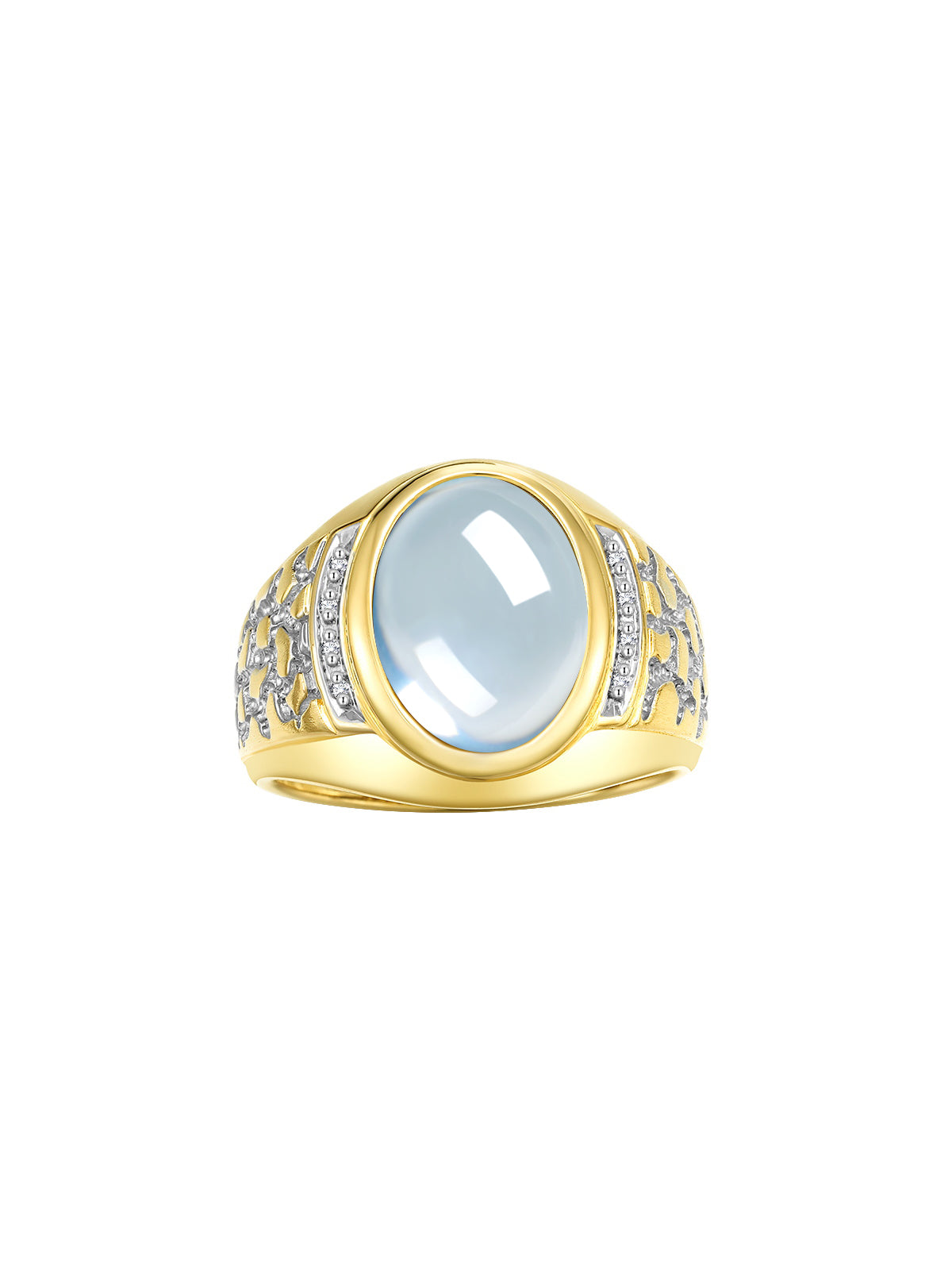 RYLOS Men's Nugget Ring in Yellow Gold Plated Silver Cabochon Gemstone and Diamonds in Sizes 8-13.