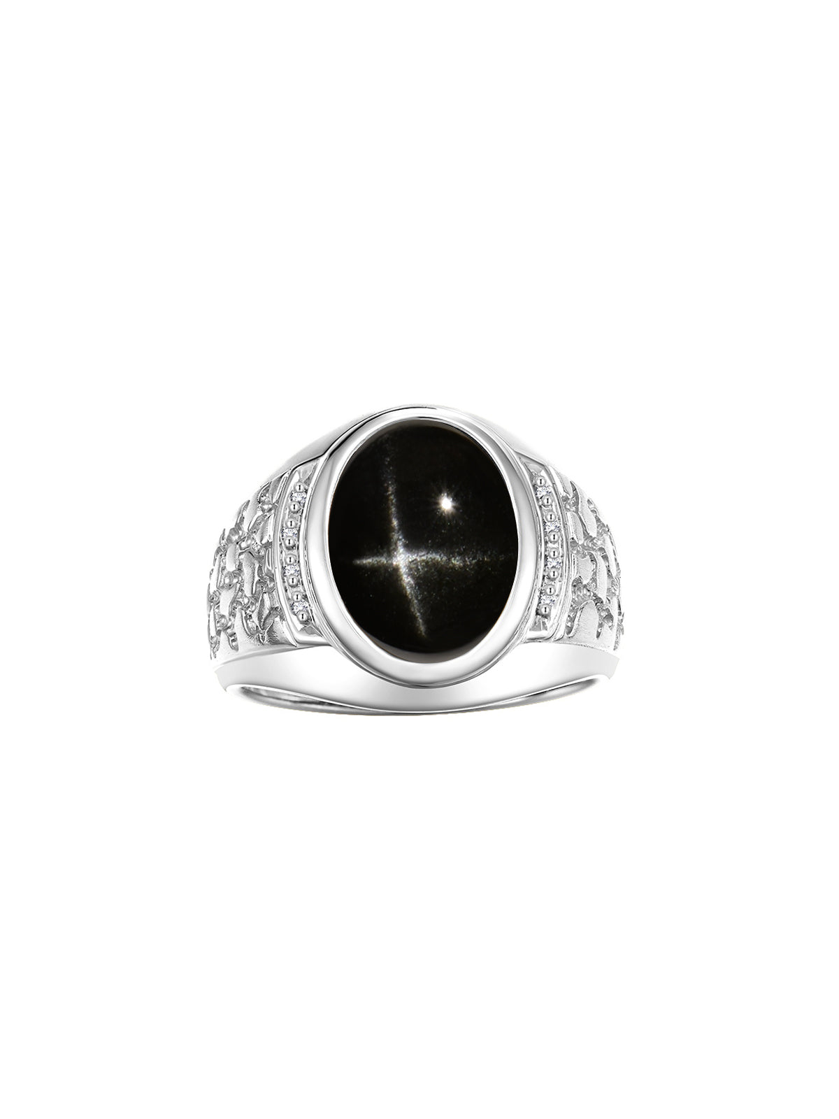 RYLOS Men's Nugget Ring in Sterling Silver Cabochon Gemstone and Diamonds in Sizes 8-13.