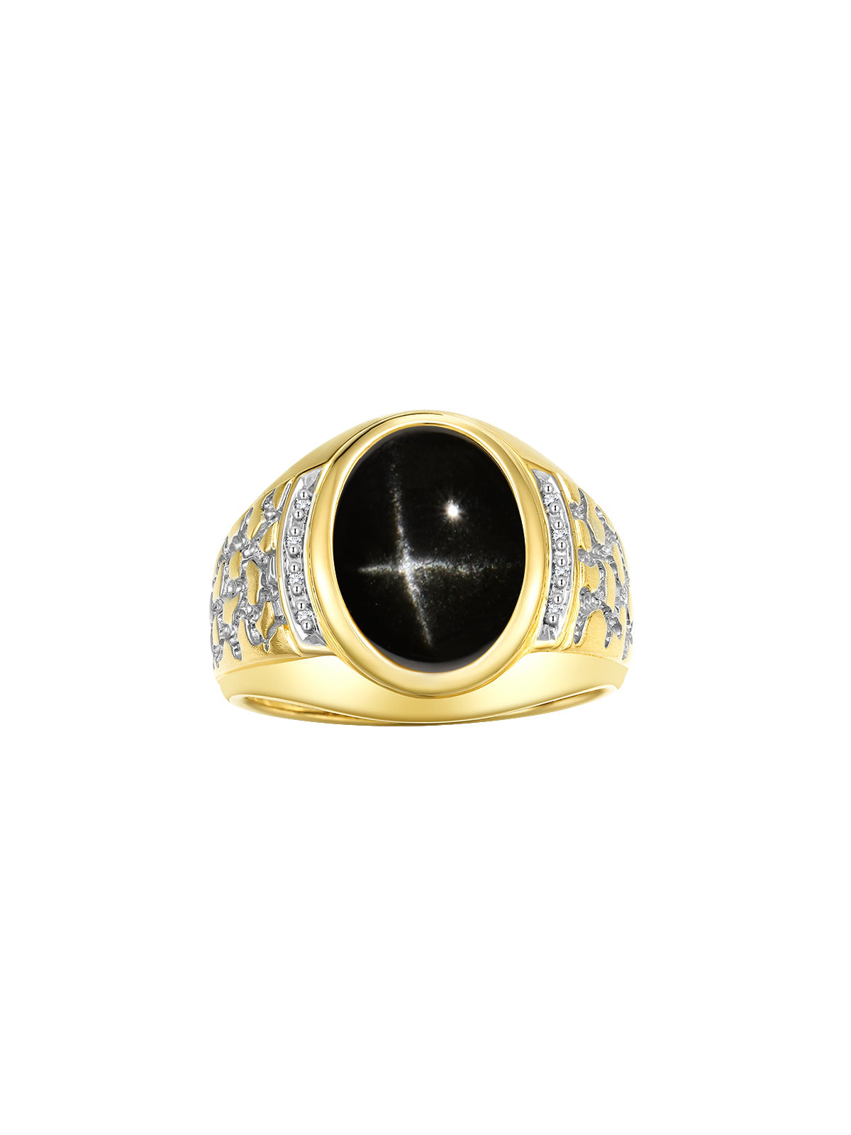 RYLOS Men's Nugget Ring in Yellow Gold Plated Silver Cabochon Gemstone and Diamonds in Sizes 8-13.
