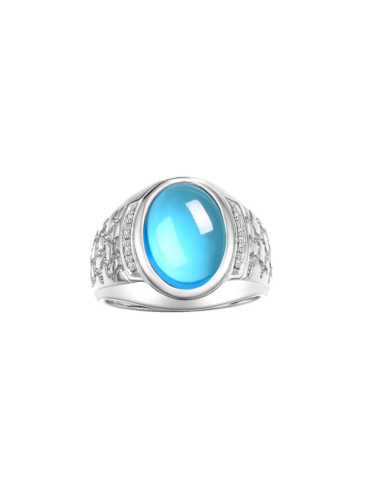 RYLOS Men's 14K White Gold Nugget Ring featuring an Oval Cabochon Gemstone and Diamonds in Sizes 8-13. Exceptional Men's Jewelry.