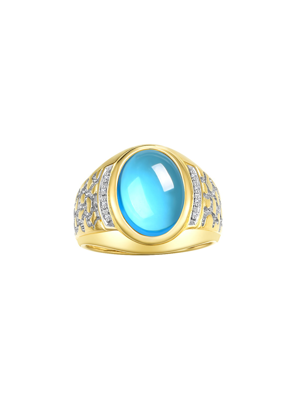 RYLOS Men's Nugget Ring in Yellow Gold Plated Silver Cabochon Gemstone and Diamonds in Sizes 8-13.