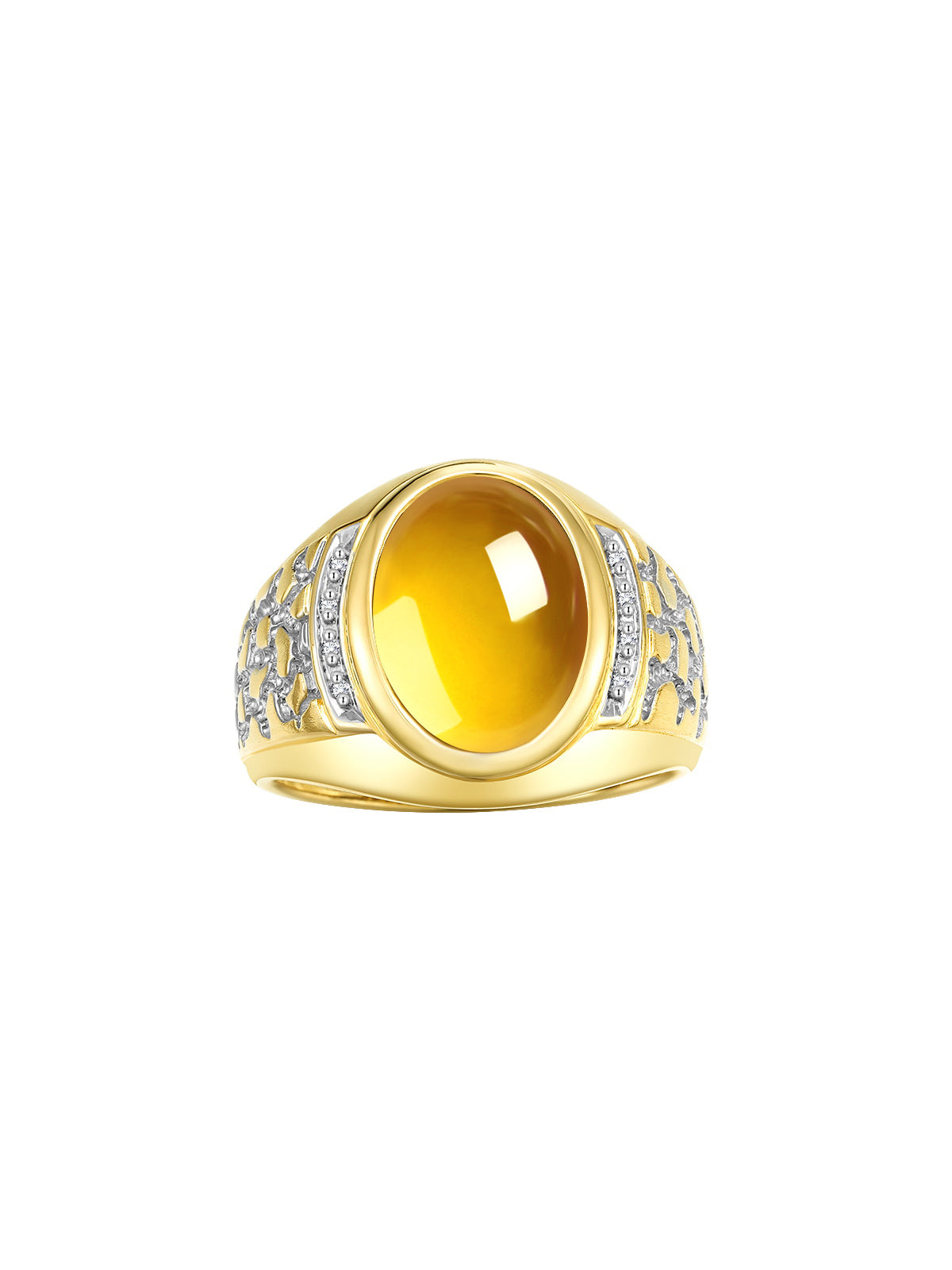 RYLOS Men's Nugget Ring in Yellow Gold Plated Silver Cabochon Gemstone and Diamonds in Sizes 8-13.